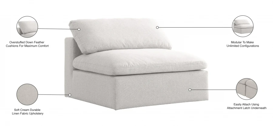 Serene Linen Textured Fabric Upholstered Deluxe Comfort Modular Armless Chair - Image 21