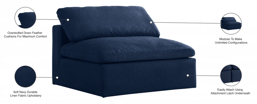Serene Linen Textured Fabric Upholstered Deluxe Comfort Modular Armless Chair - Image 28
