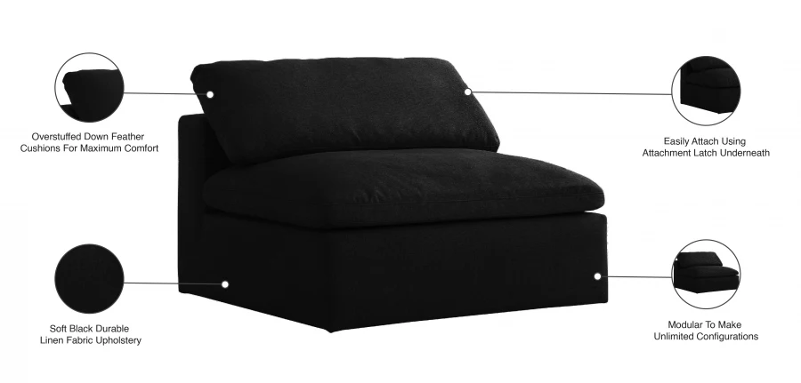 Serene Linen Textured Fabric Upholstered Deluxe Comfort Modular Armless Chair - Image 7