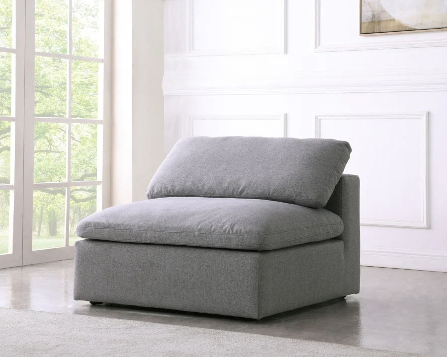 Serene Linen Textured Fabric Upholstered Deluxe Comfort Modular Armless Chair - Image 9