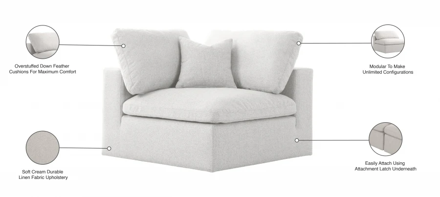 Serene Linen Textured Fabric Upholstered Deluxe Comfort Modular Corner Chair - Image 20