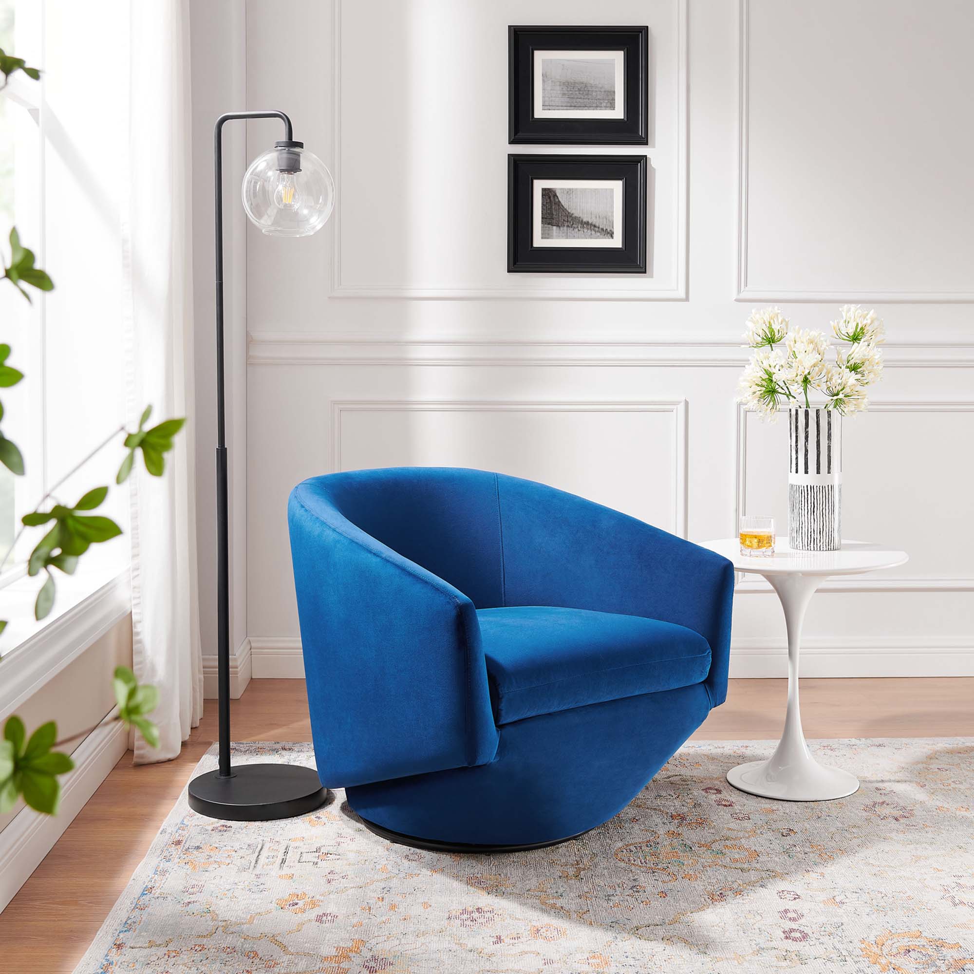 Series Performance Velvet Fabric Swivel Chair - Image 11