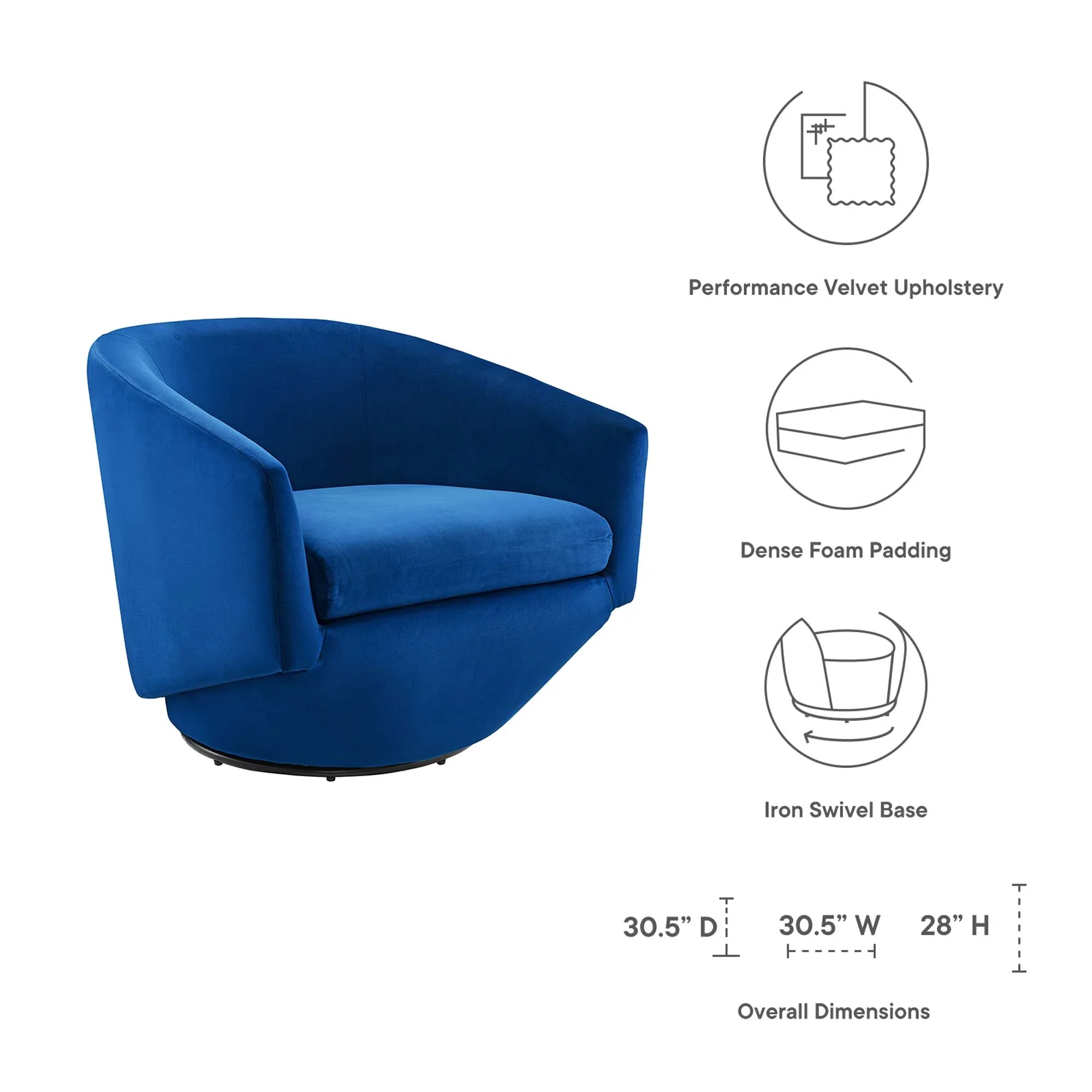 Series Performance Velvet Fabric Swivel Chair - Image 18