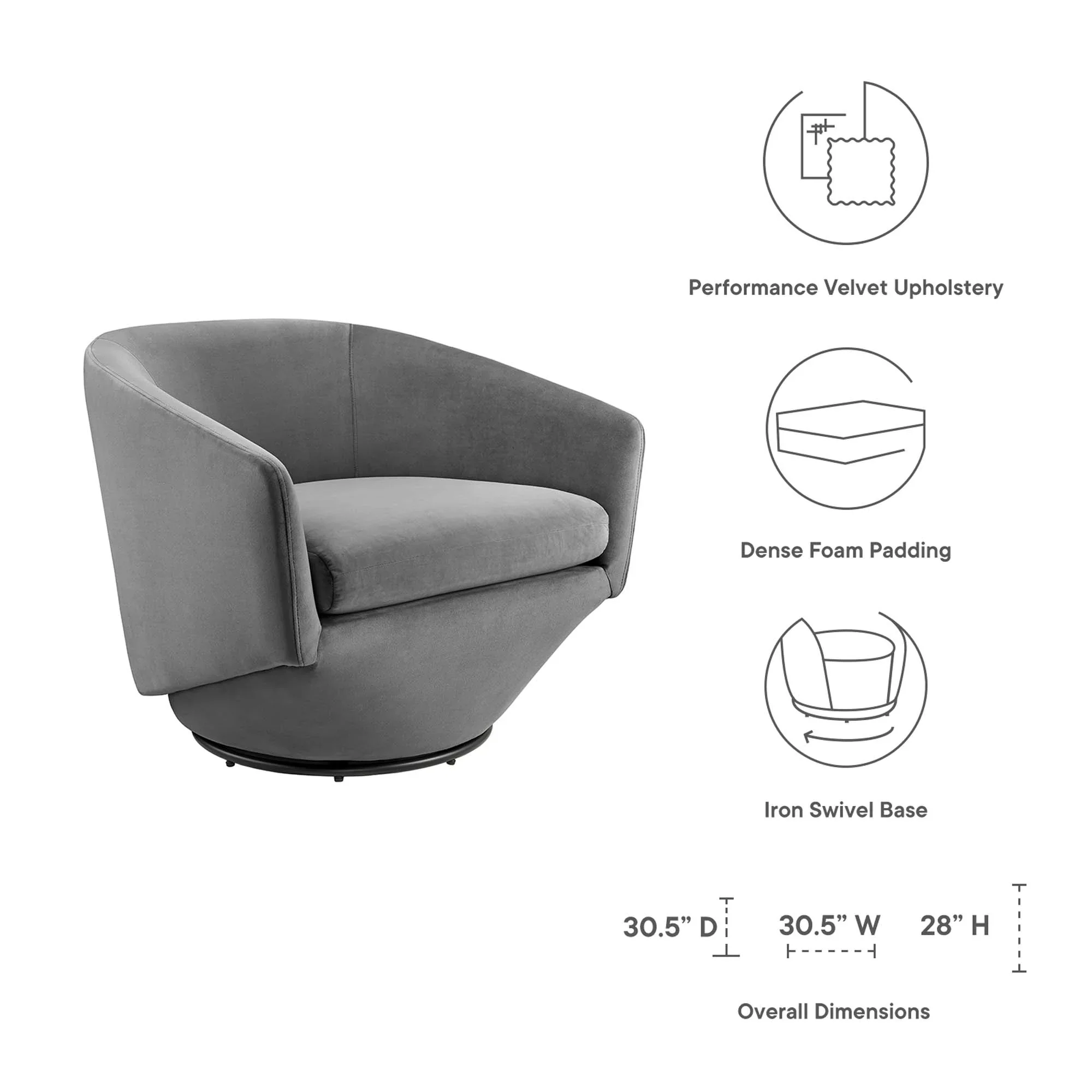 Series Performance Velvet Fabric Swivel Chair - Image 9
