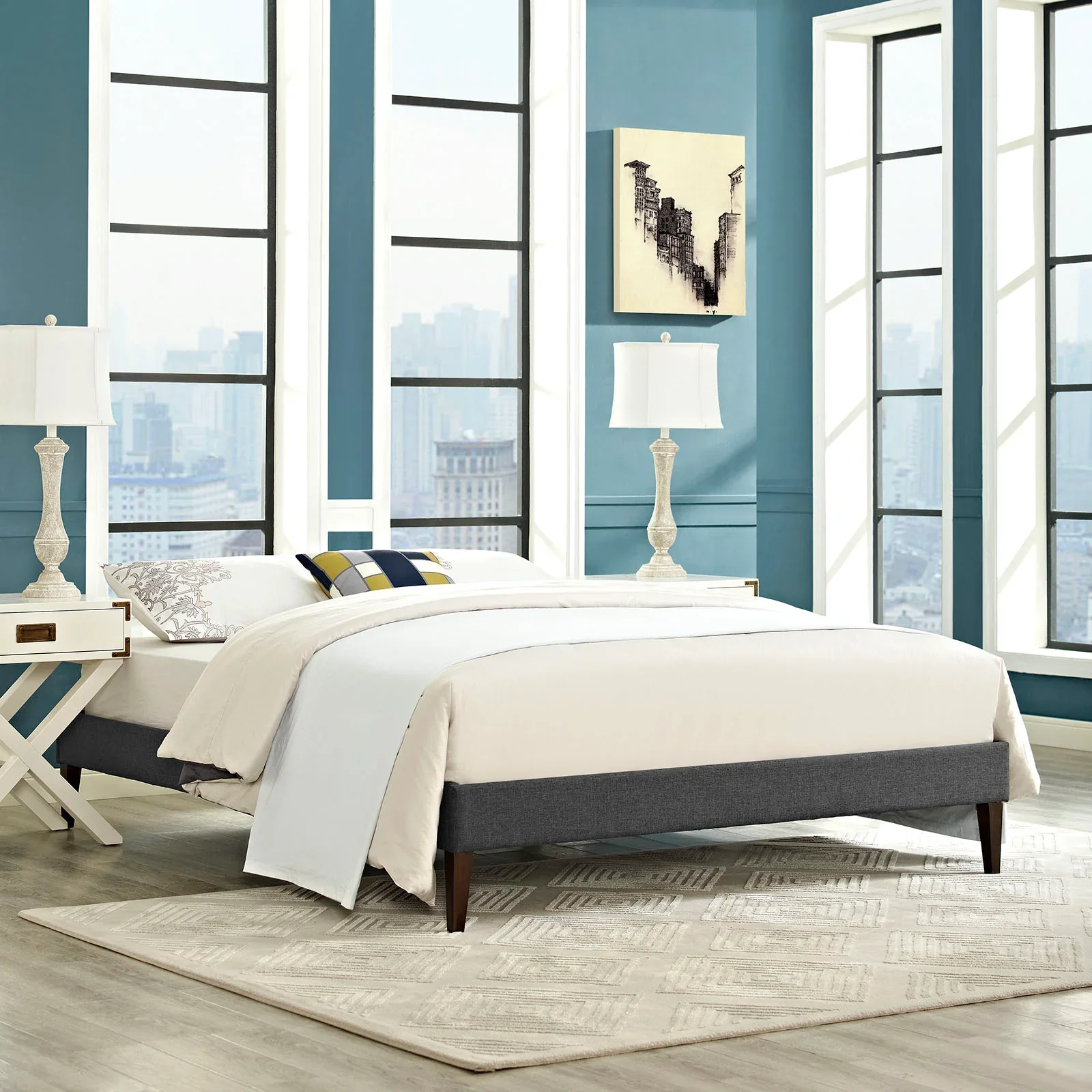 Sharon Fabric Bed Frame with Squared Tapered Legs - Image 15