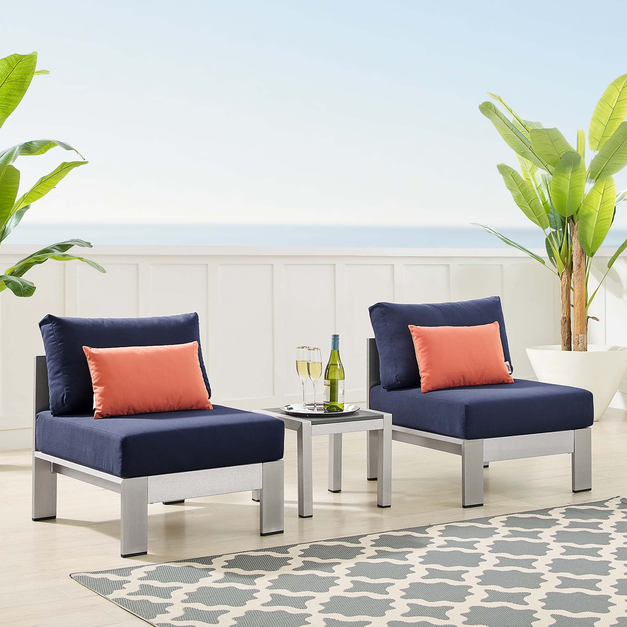 Shore 3 Piece Sunbrella® Fabric Outdoor Patio Aluminum Set - Image 14
