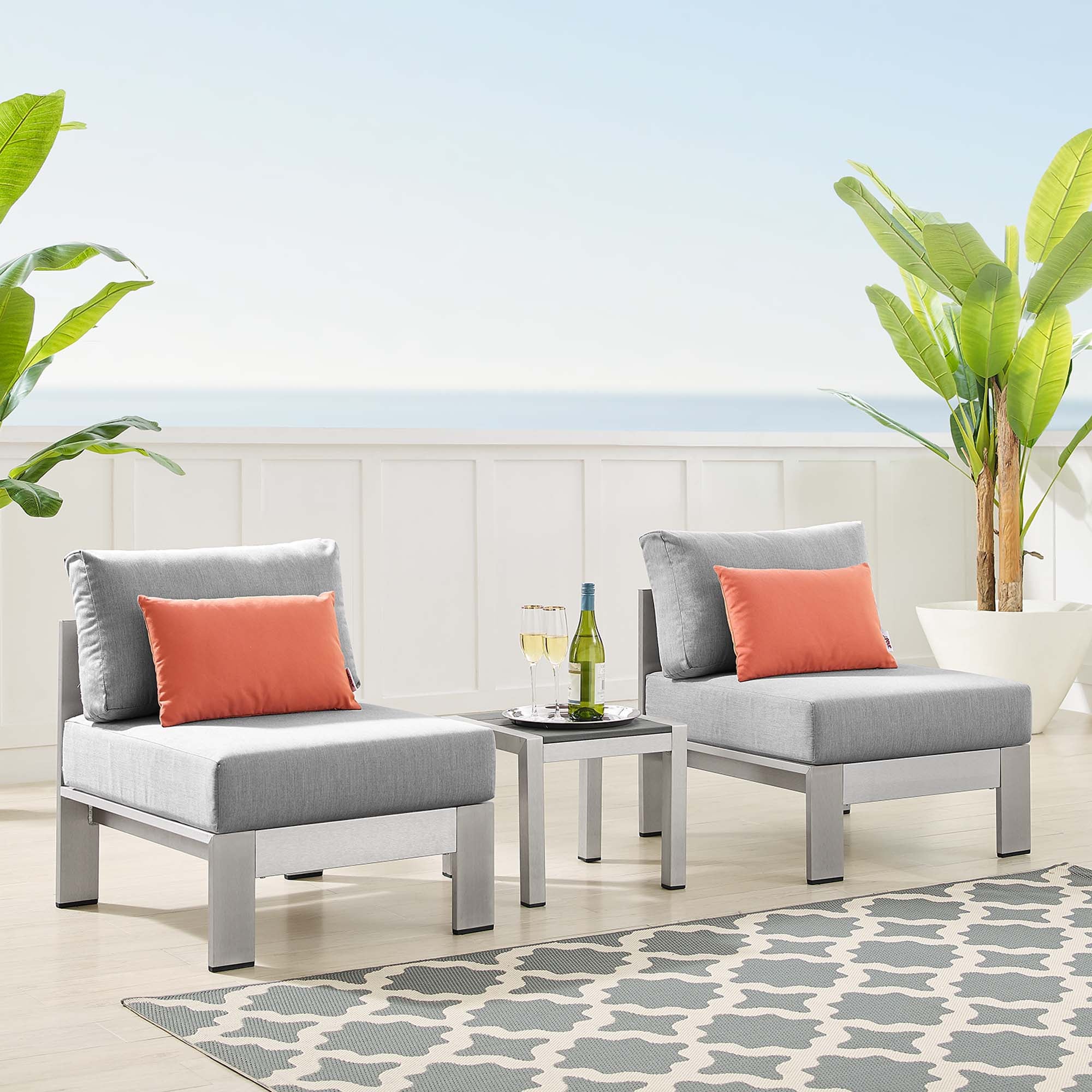 Shore 3 Piece Sunbrella® Fabric Outdoor Patio Aluminum Set - Image 2
