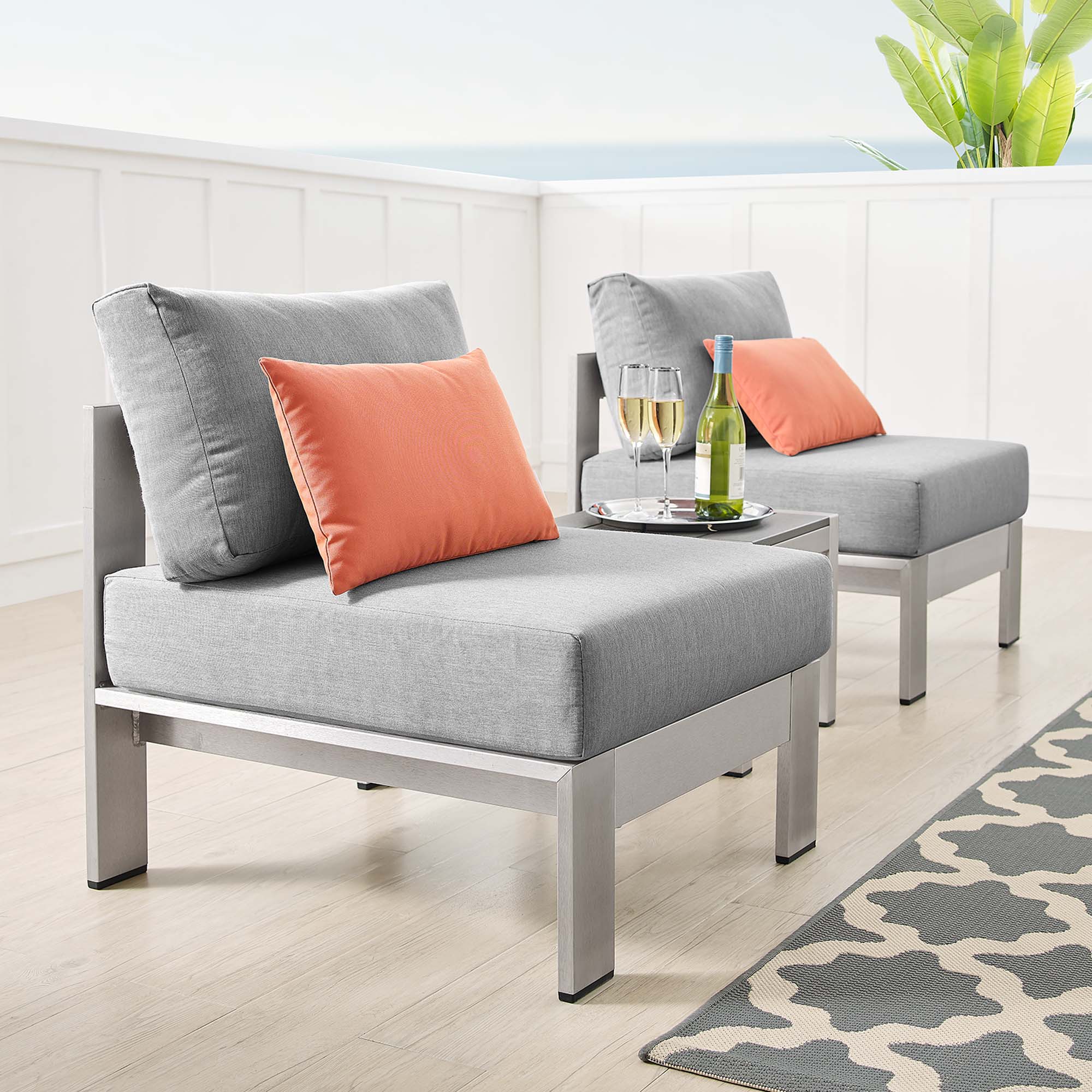 Shore 3 Piece Sunbrella® Fabric Outdoor Patio Aluminum Set - Image 3