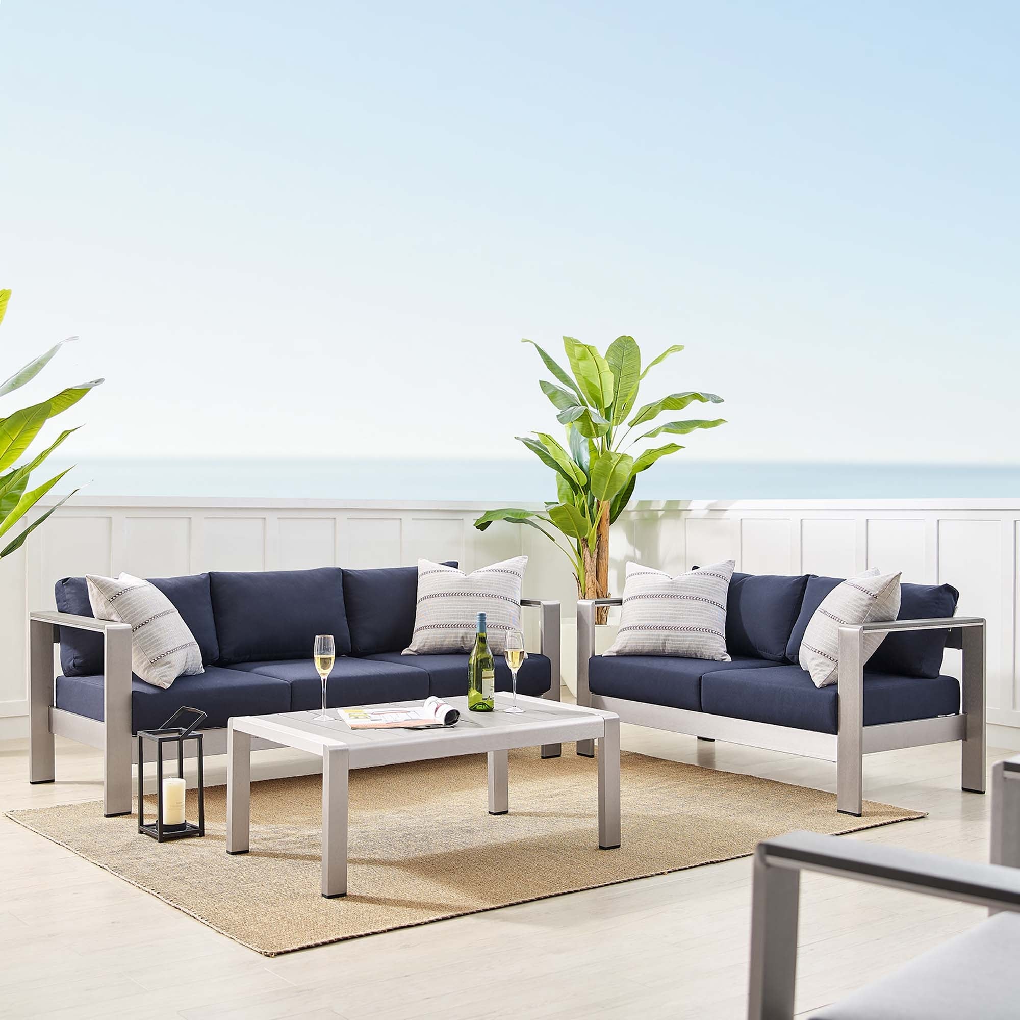 Shore 3 Piece Sunbrella® Fabric Outdoor Patio Aluminum Set - Image 16