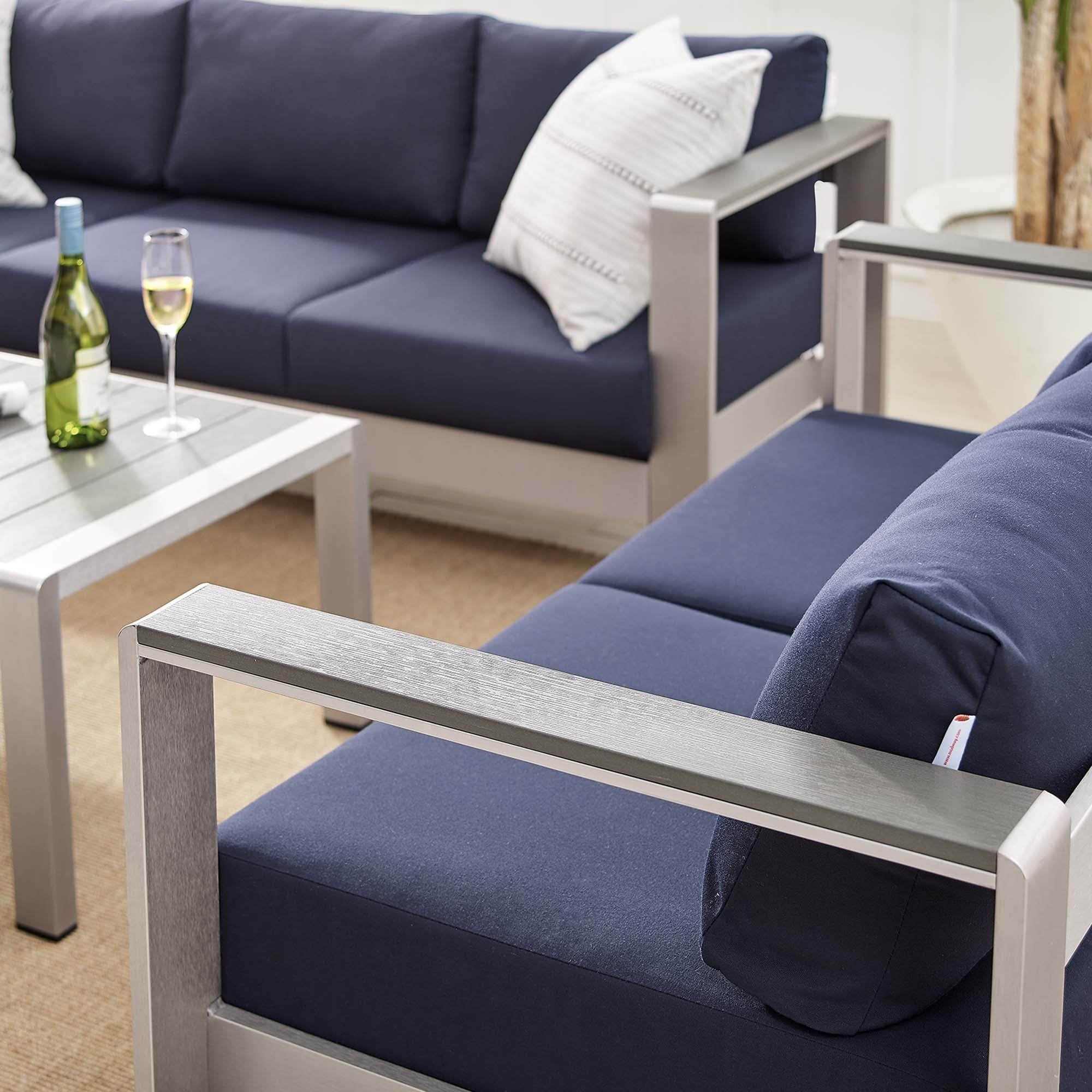 Shore 3 Piece Sunbrella® Fabric Outdoor Patio Aluminum Set - Image 17