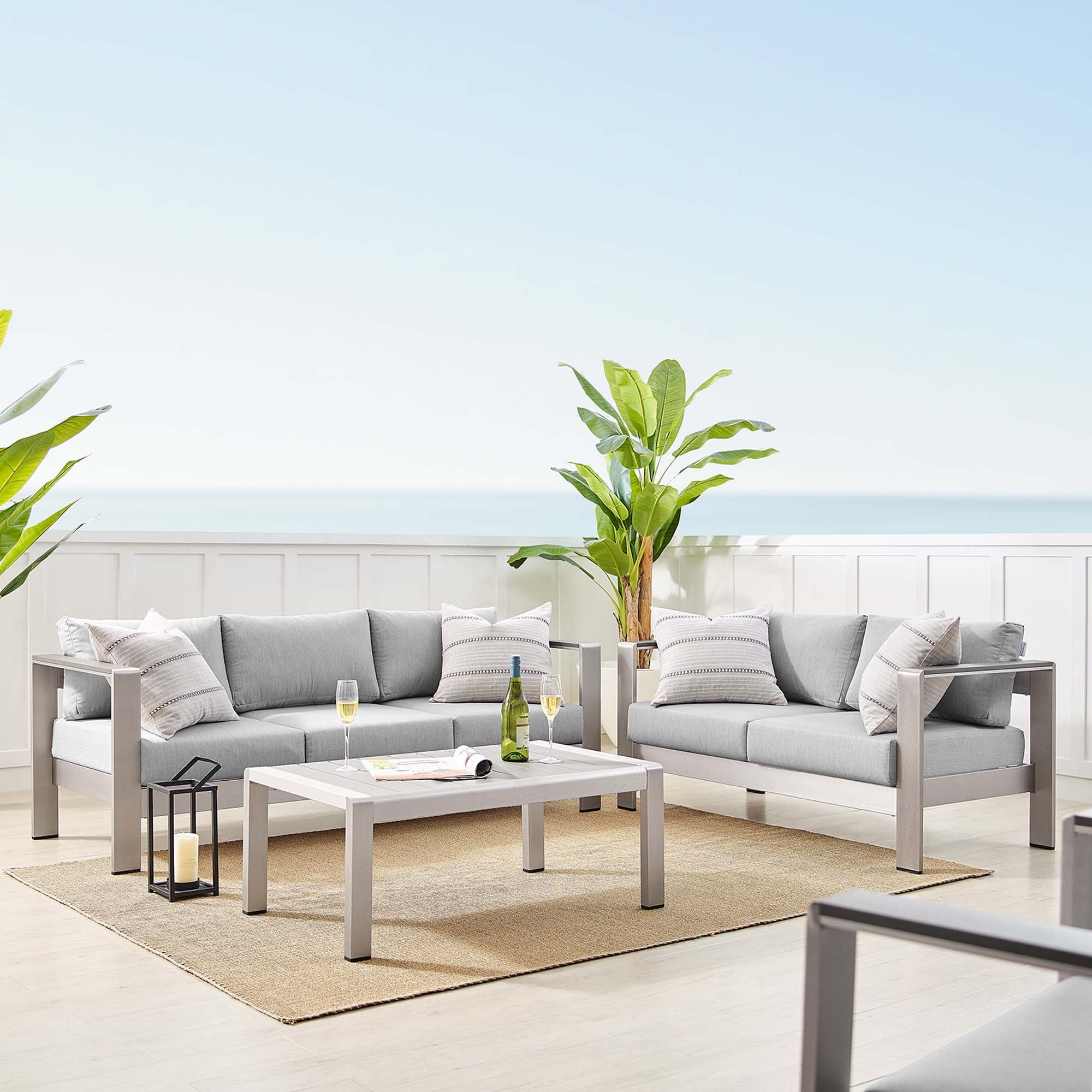 Shore 3 Piece Sunbrella® Fabric Outdoor Patio Aluminum Set - Image 2