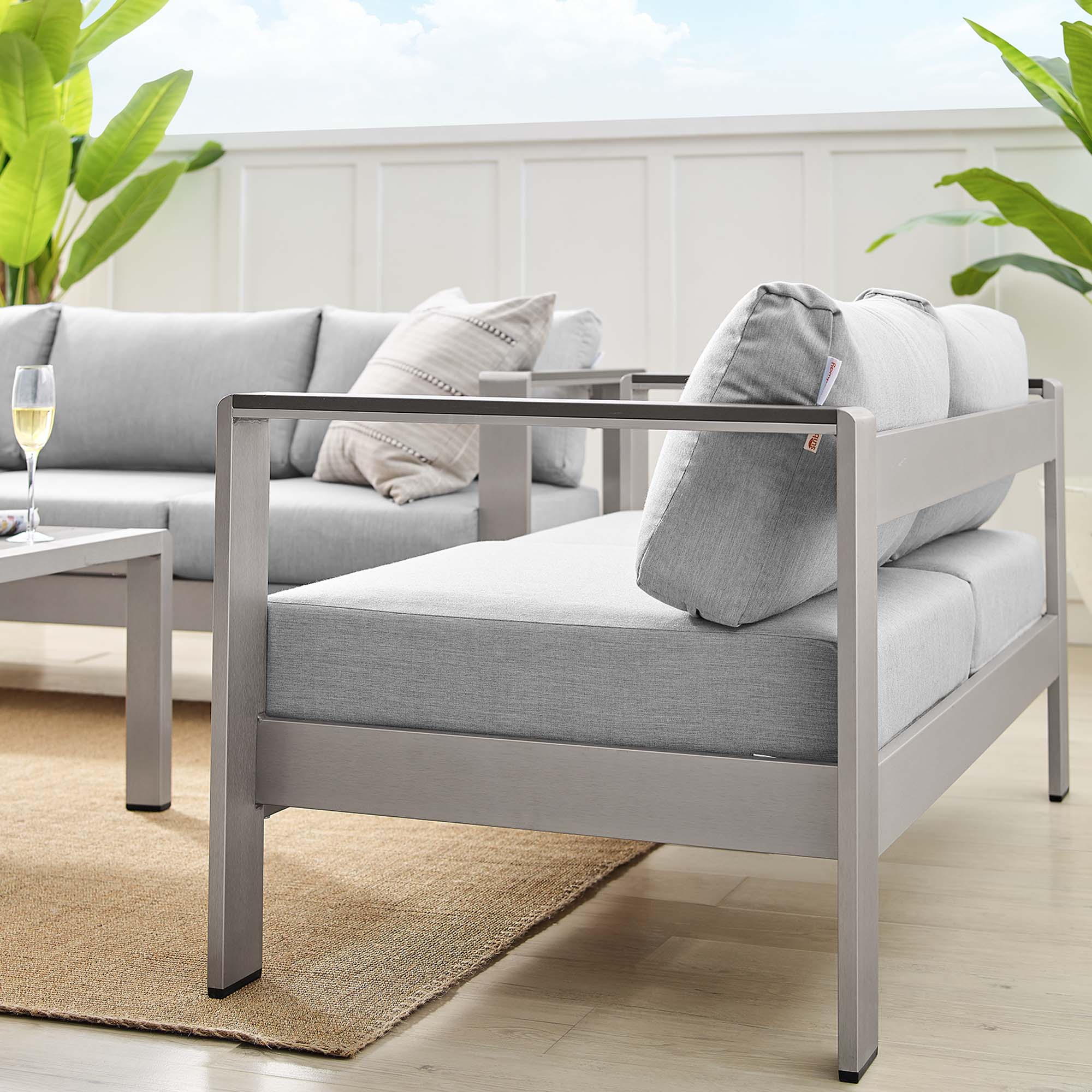 Shore 3 Piece Sunbrella® Fabric Outdoor Patio Aluminum Set - Image 3