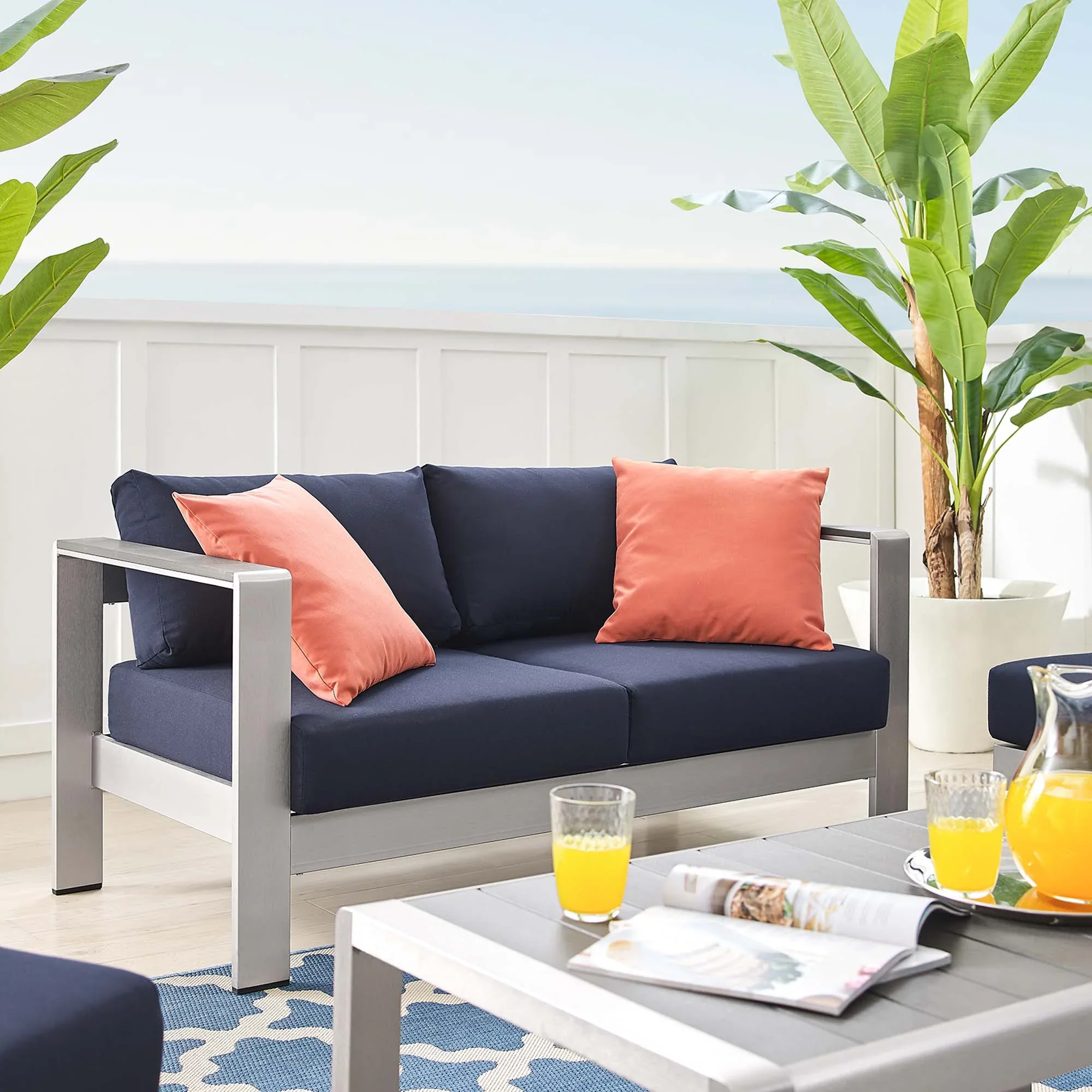 Shore 4 Piece Sunbrella® Fabric Outdoor Patio Aluminum Set - Image 20