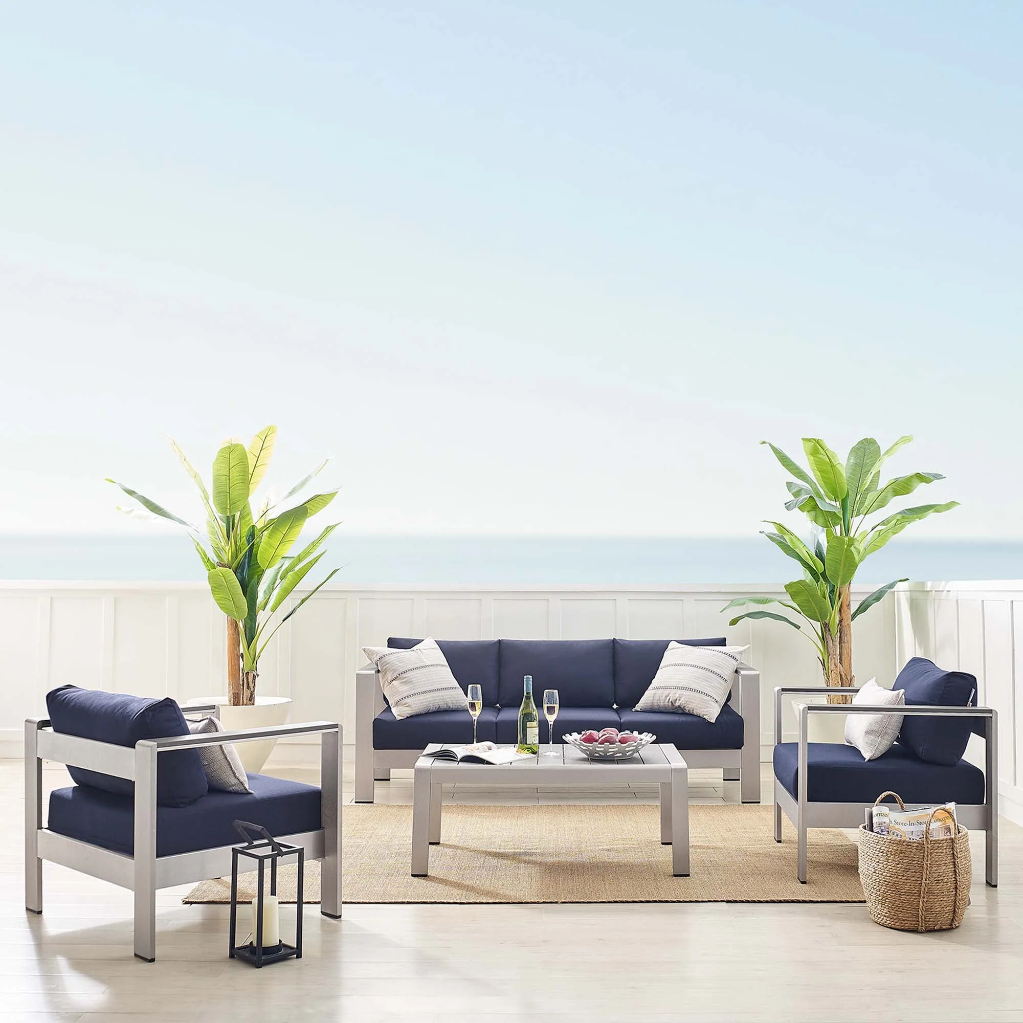 Shore 4 Piece Sunbrella® Fabric Outdoor Patio Aluminum Set - Image 17