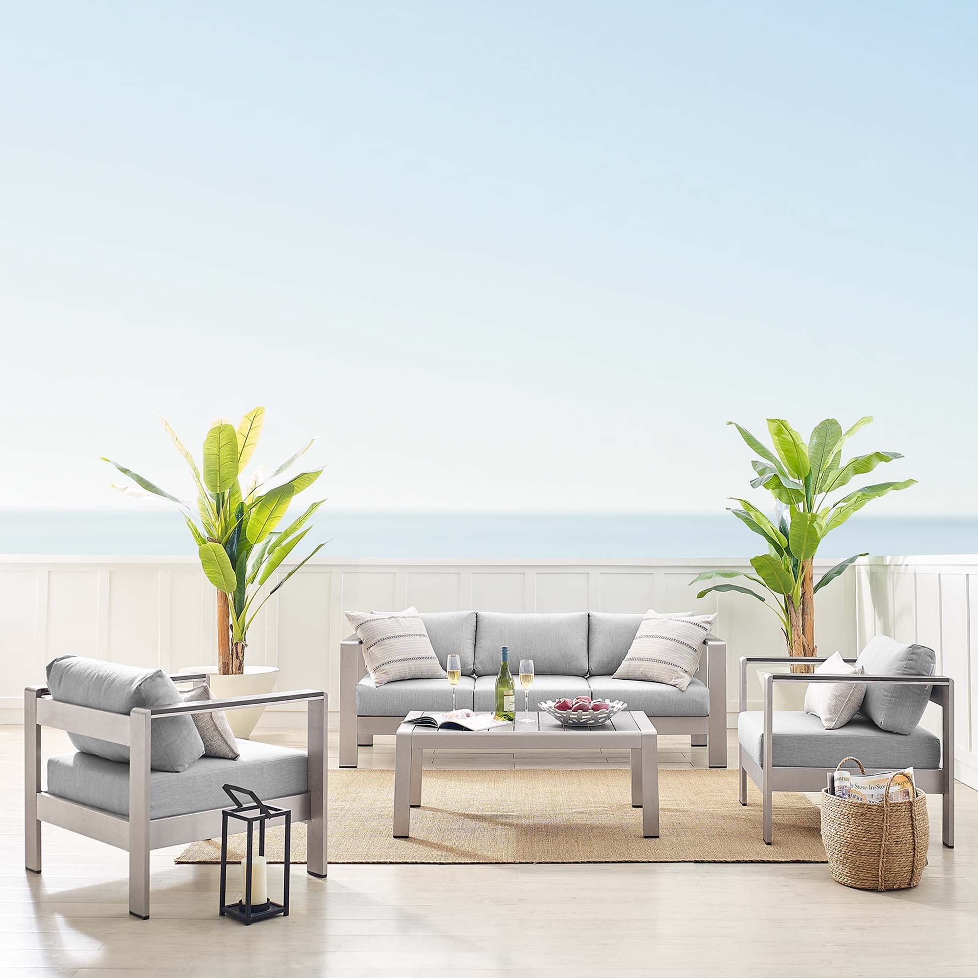 Shore 4 Piece Sunbrella® Fabric Outdoor Patio Aluminum Set - Image 2