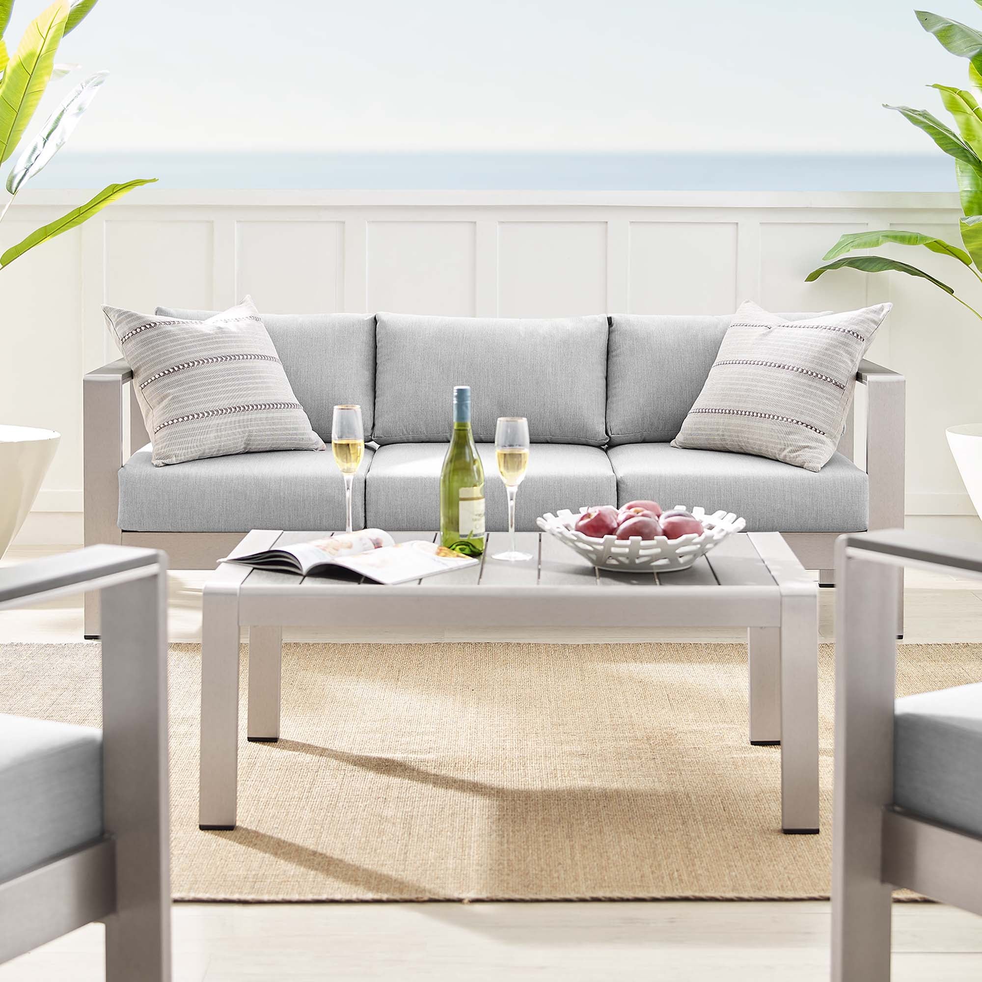 Shore 4 Piece Sunbrella® Fabric Outdoor Patio Aluminum Set - Image 3