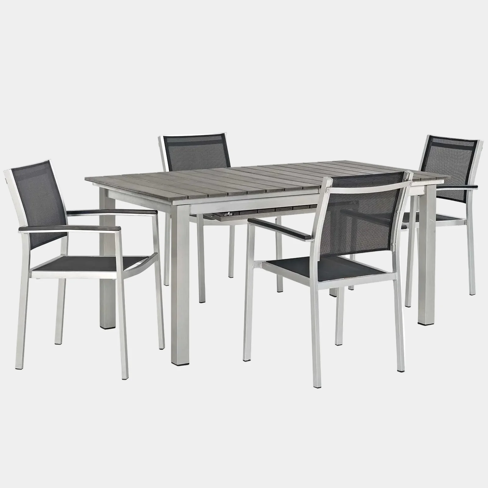 Shore 5 Piece Outdoor Patio Aluminum Dining Set in Silver Black
