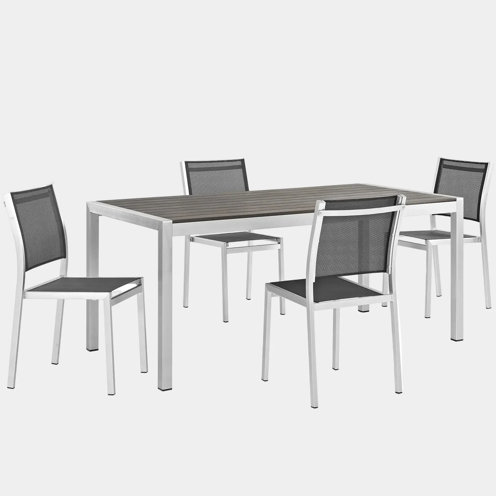 Shore 5 Piece Outdoor Patio Aluminum Dining Set in Silver Black