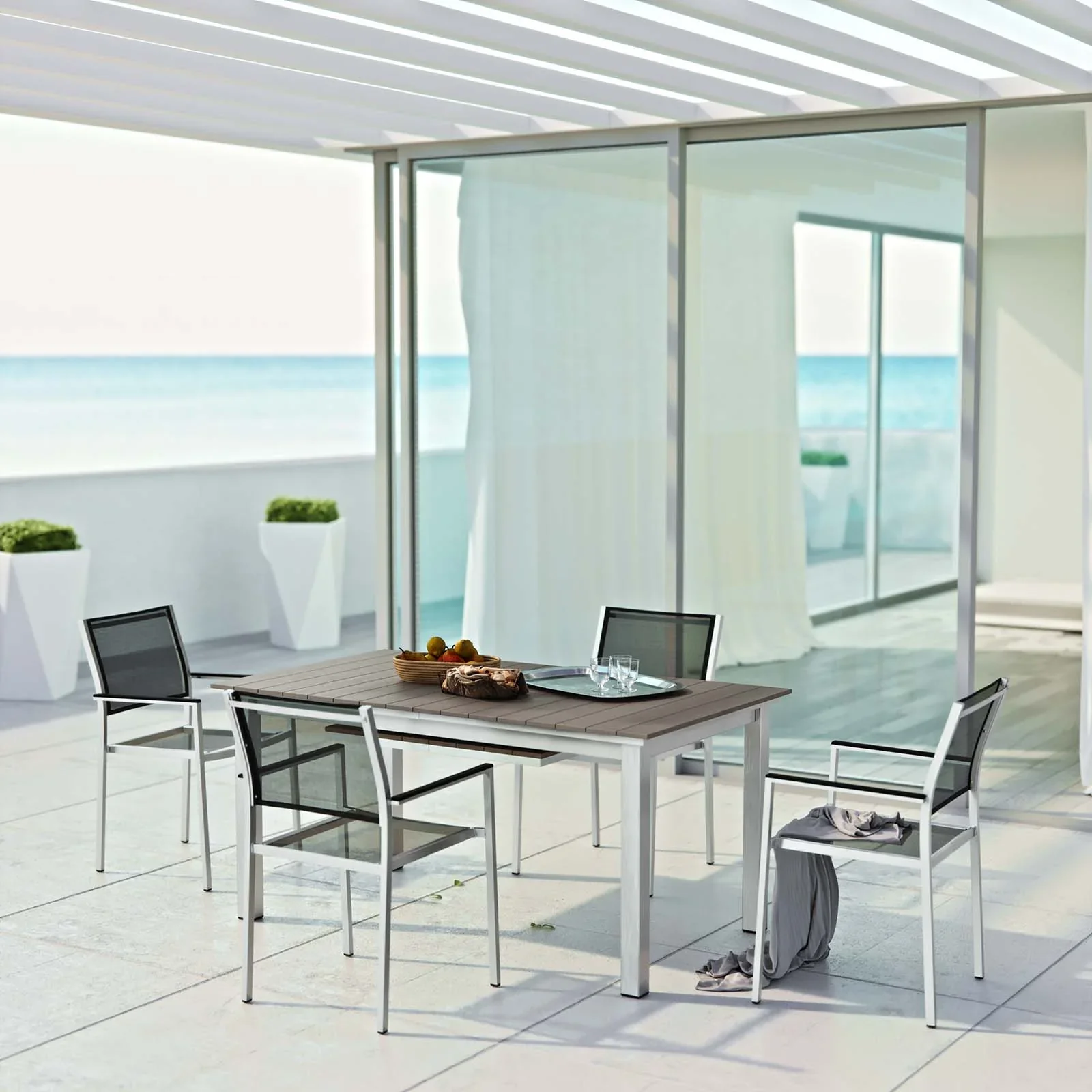 Shore 5 Piece Outdoor Patio Aluminum Dining Set in Silver Black - Image 2