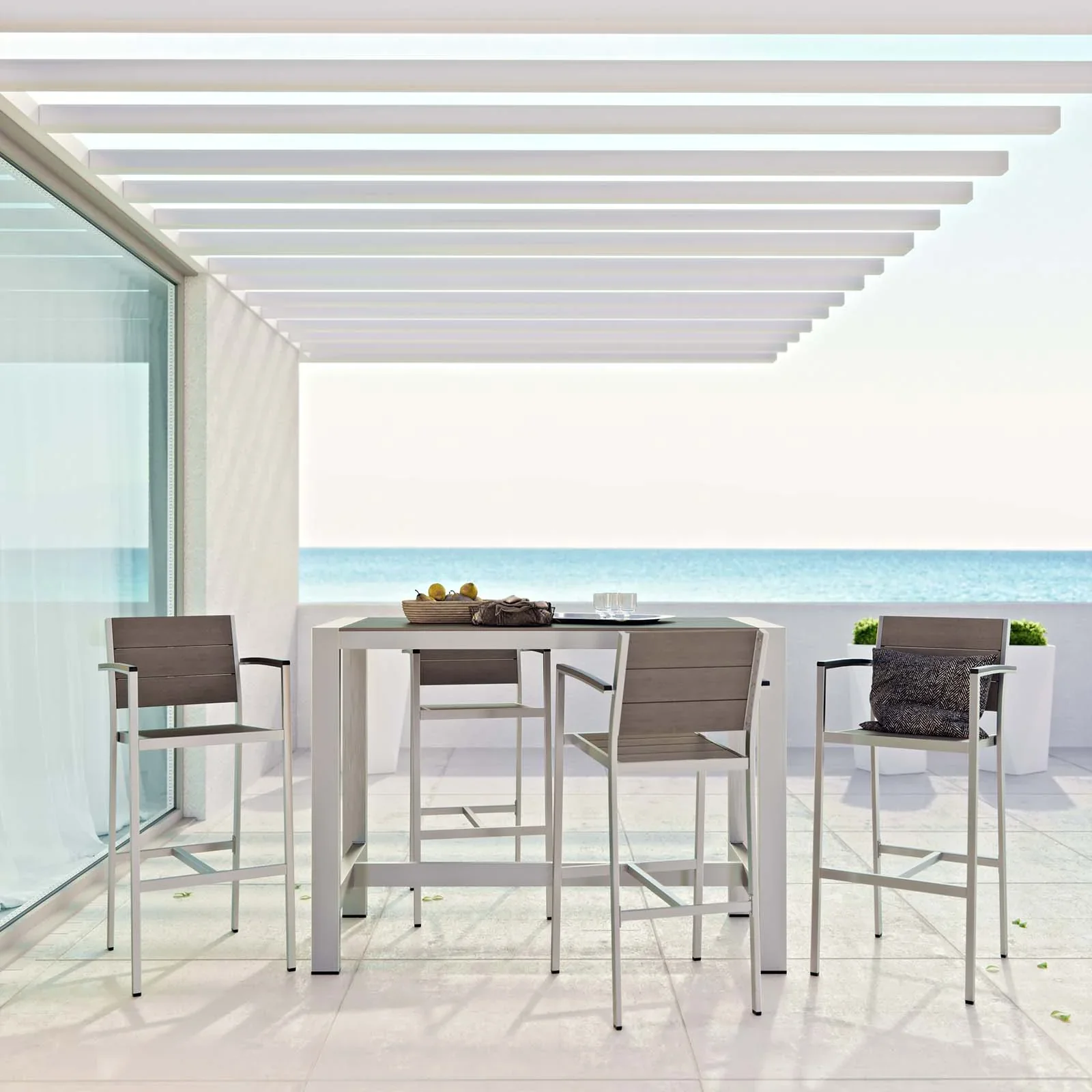 Shore 5 Piece Outdoor Patio Aluminum Dining Set in Silver Gray - Image 2