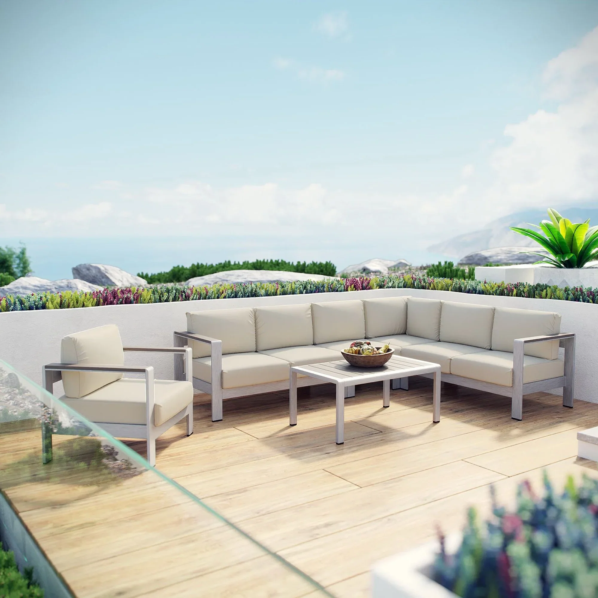 Shore 6 Piece Outdoor Aluminum Sectional Sofa Set - Image 10