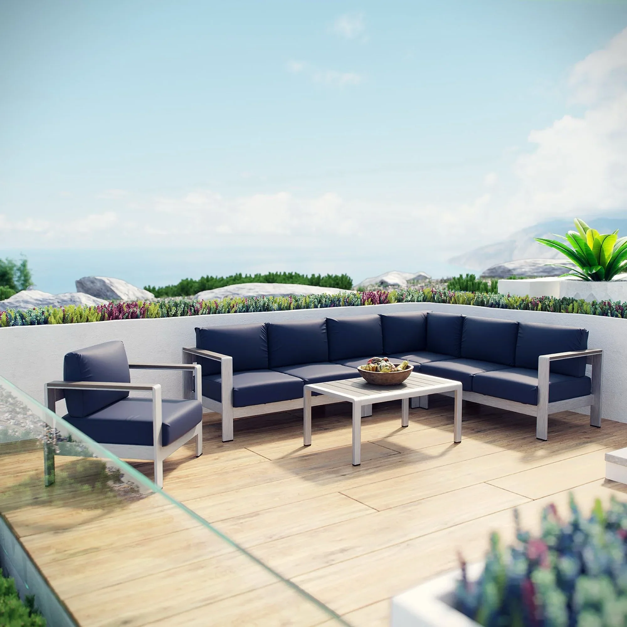 Shore 6 Piece Outdoor Aluminum Sectional Sofa Set - Image 18