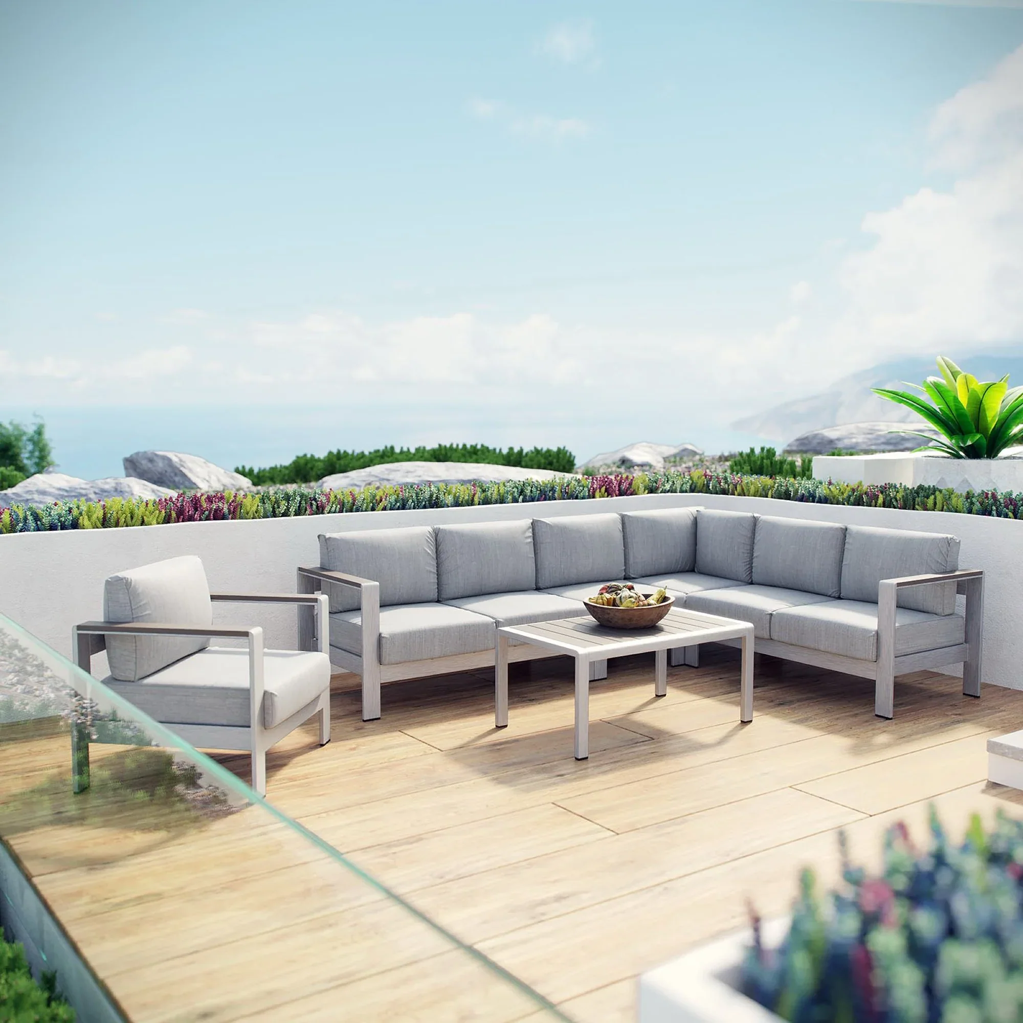 Shore 6 Piece Outdoor Aluminum Sectional Sofa Set - Image 2