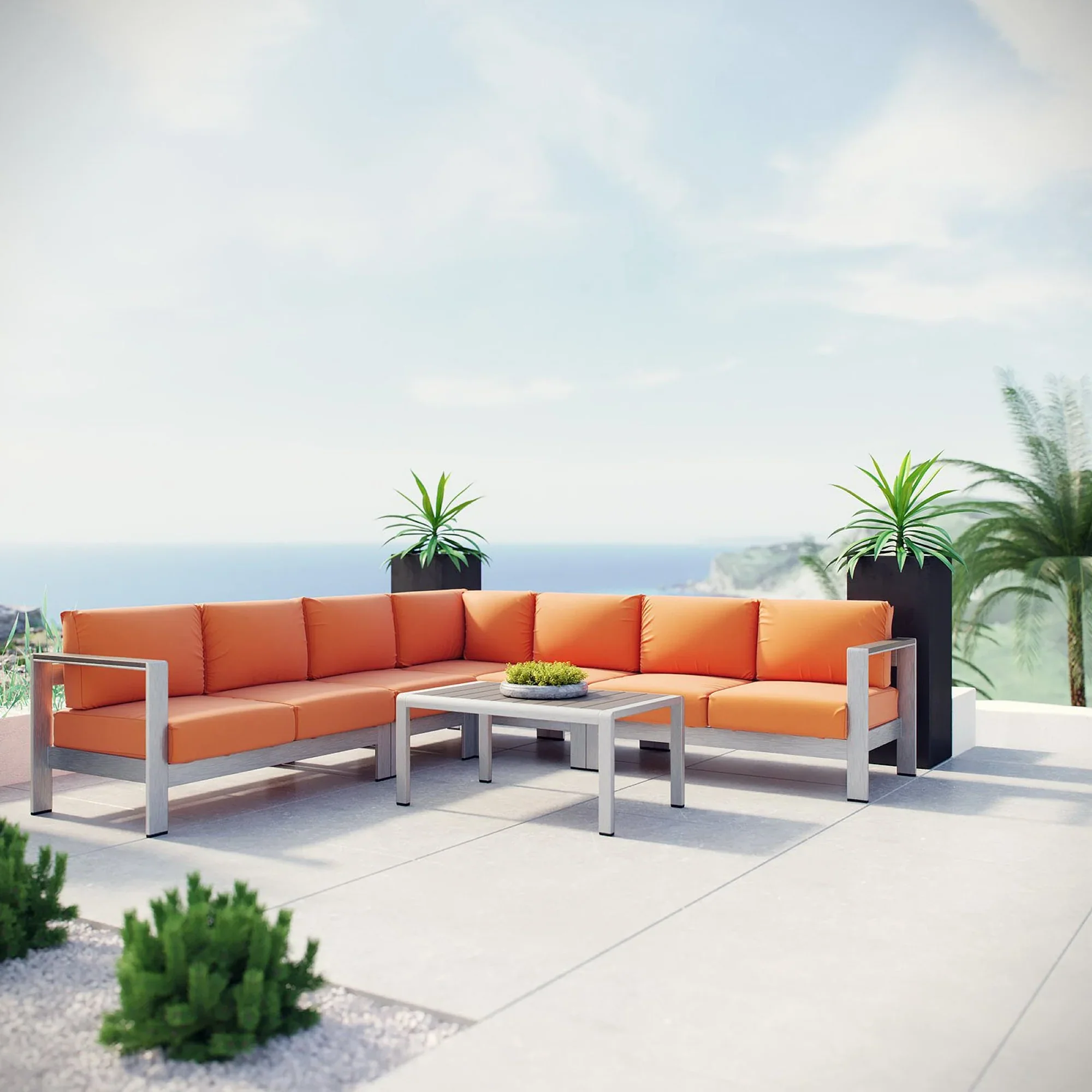 Shore 6 Piece Outdoor Aluminum Sectional Sofa Set - Image 16