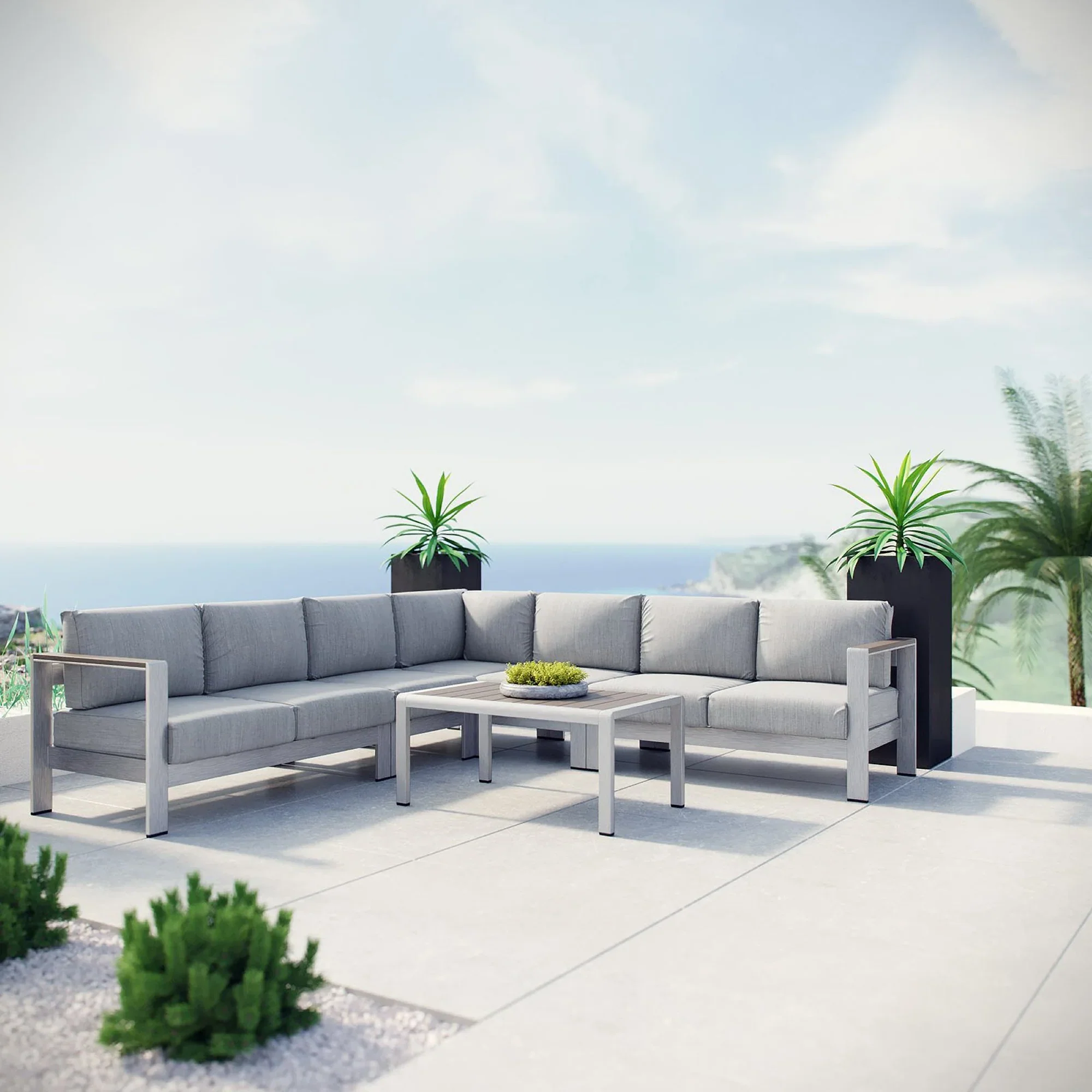 Shore 6 Piece Outdoor Aluminum Sectional Sofa Set - Image 2
