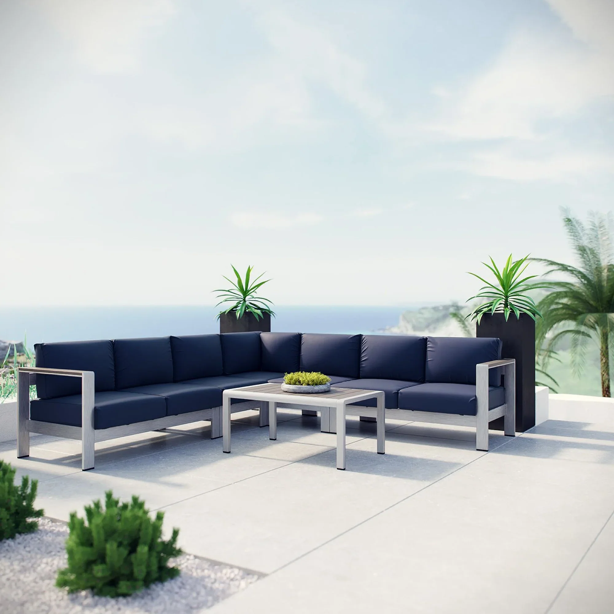 Shore 6 Piece Outdoor Aluminum Sectional Sofa Set - Image 23