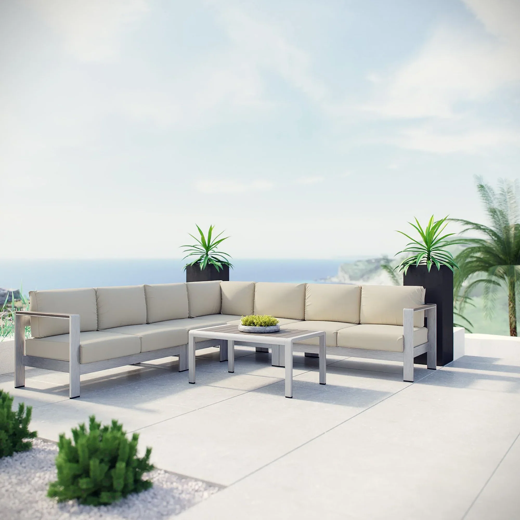 Shore 6 Piece Outdoor Aluminum Sectional Sofa Set - Image 9