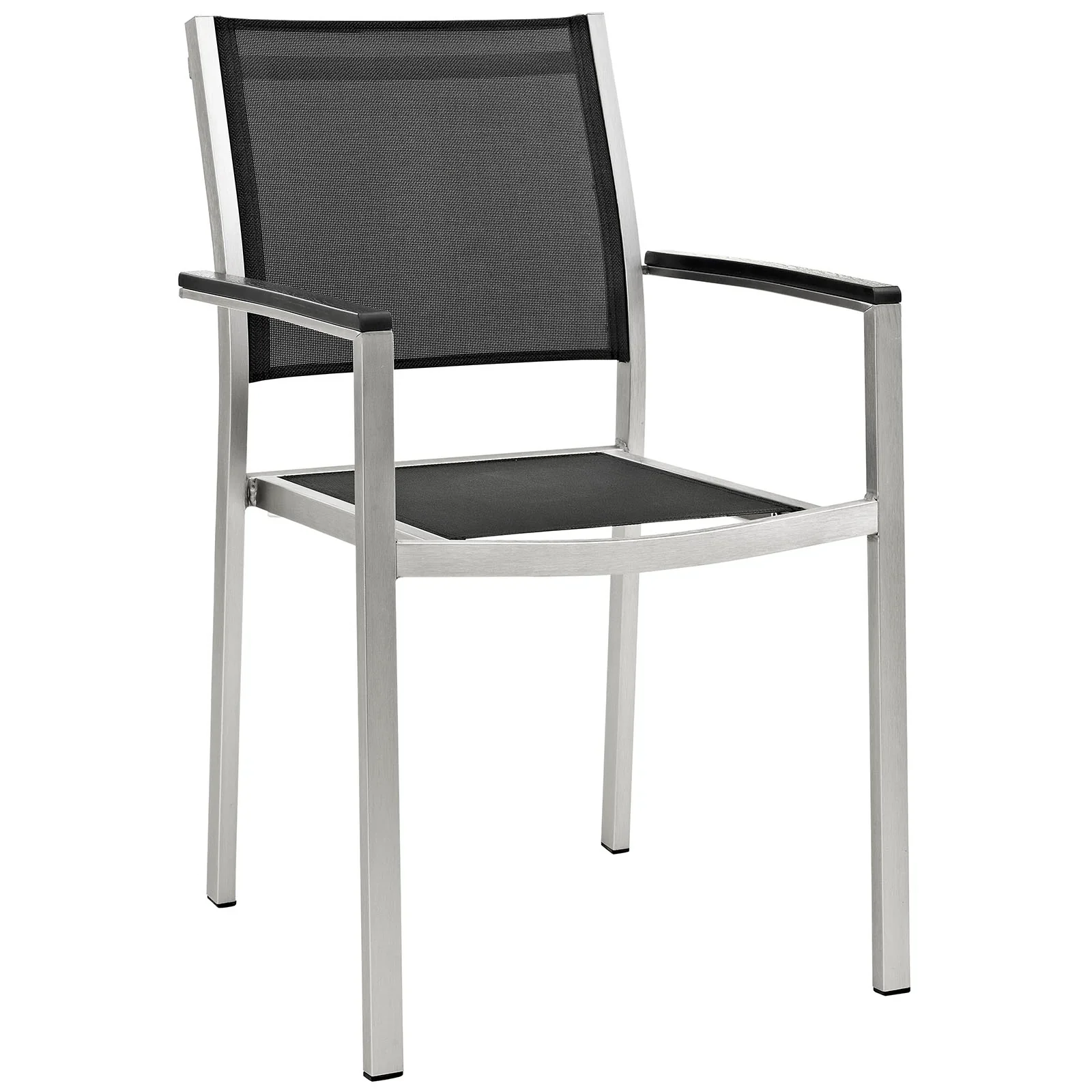 Shore 7 Piece Outdoor Patio Aluminum Dining Set in Silver Black - Image 3