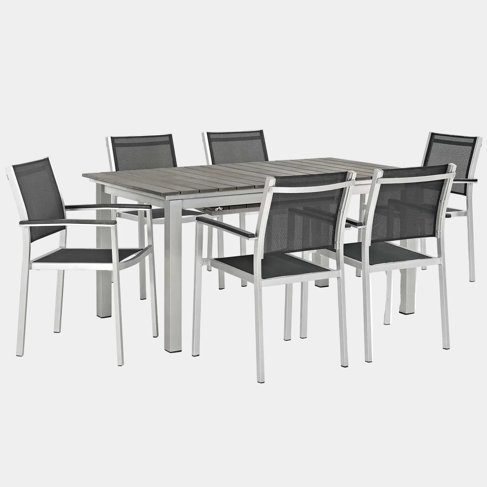 Shore 7 Piece Outdoor Patio Aluminum Dining Set in Silver Black