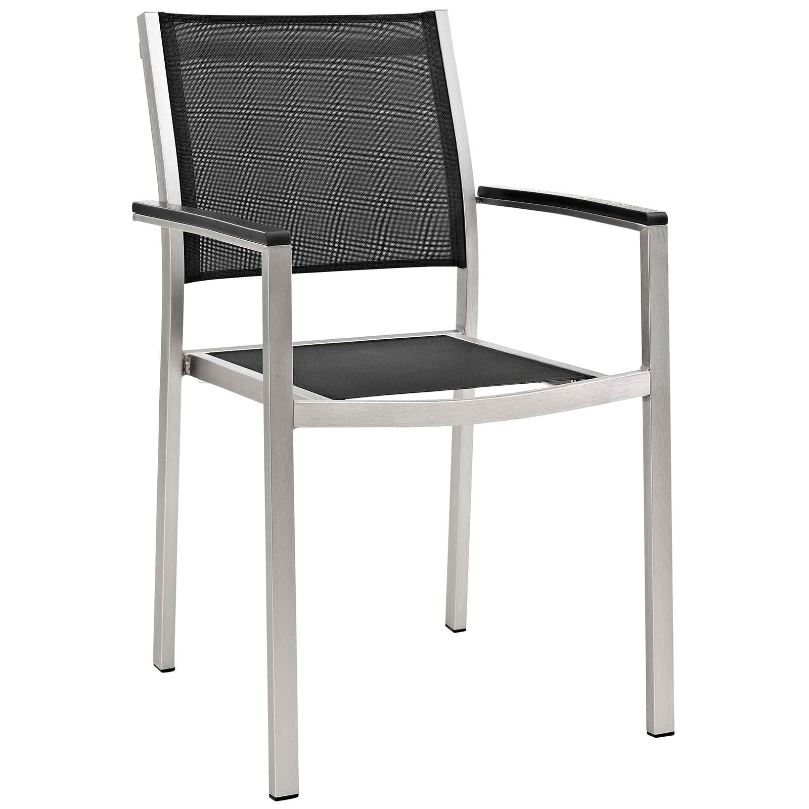 Shore 7 Piece Outdoor Patio Aluminum Dining Set in Silver Black - Image 3