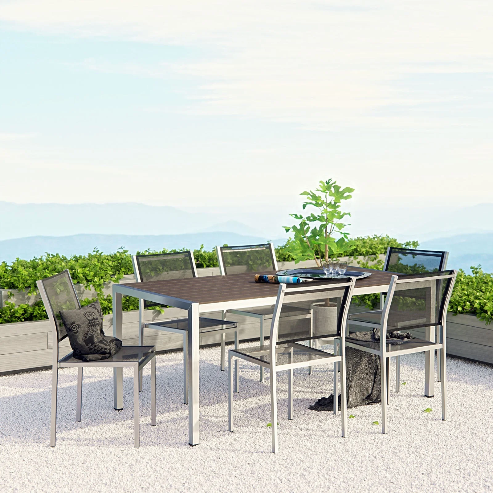 Shore 7 Piece Outdoor Patio Aluminum Dining Set in Silver Gray - Image 2