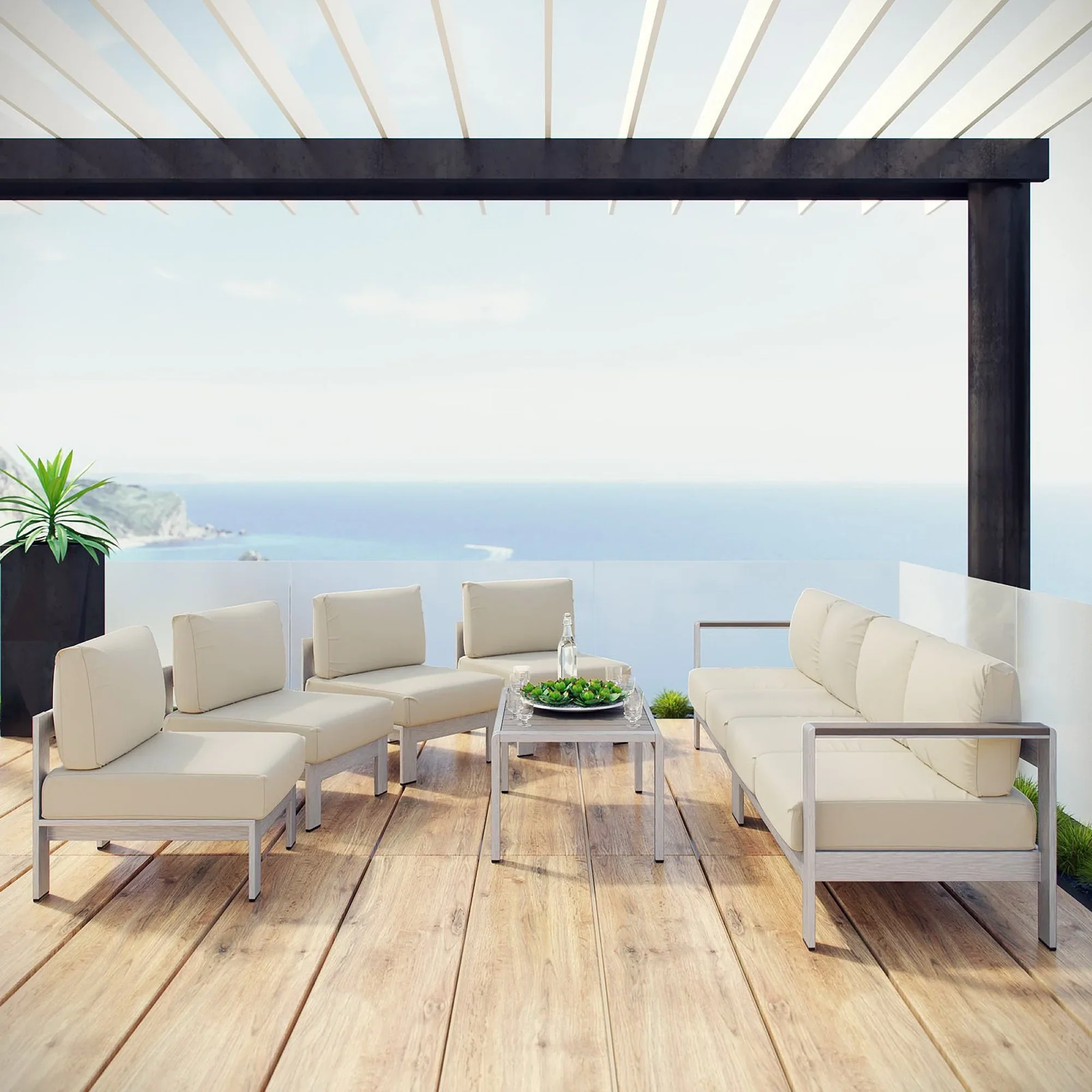 Shore 7 Piece Outdoor Sectional Sofa Set - Image 9