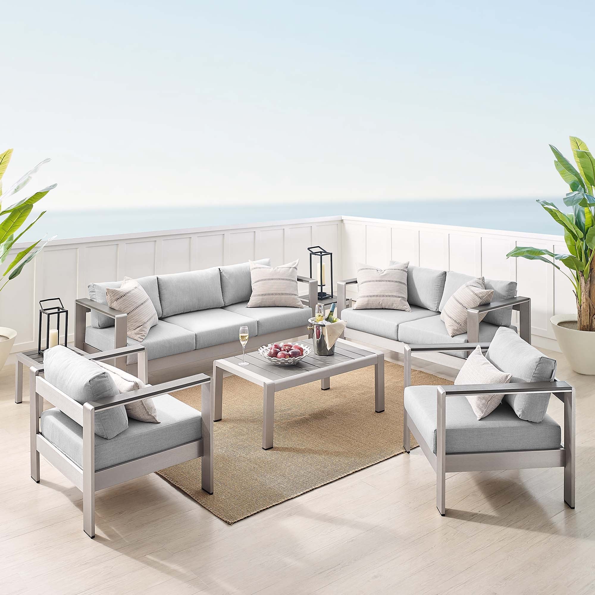 Shore 7 Piece Sunbrella® Fabric Outdoor Patio Aluminum Set - Image 2
