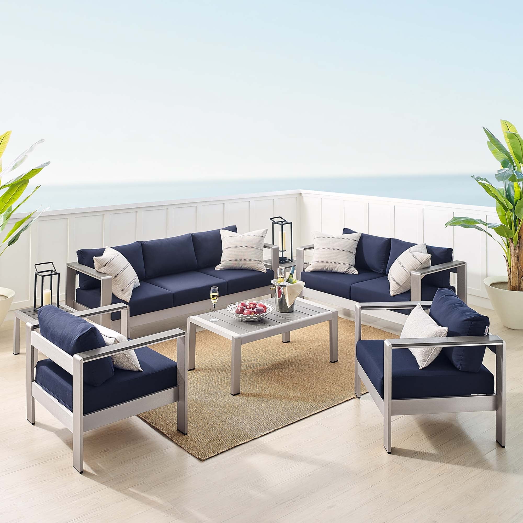 Shore 7 Piece Sunbrella® Fabric Outdoor Patio Aluminum Set - Image 20