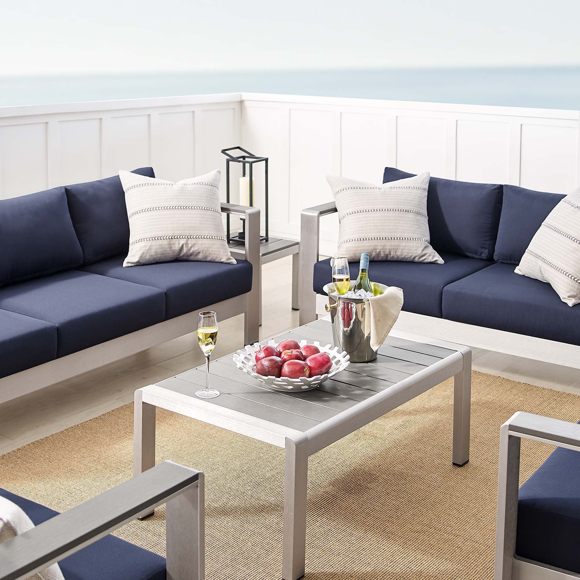 Shore 7 Piece Sunbrella® Fabric Outdoor Patio Aluminum Set - Image 21
