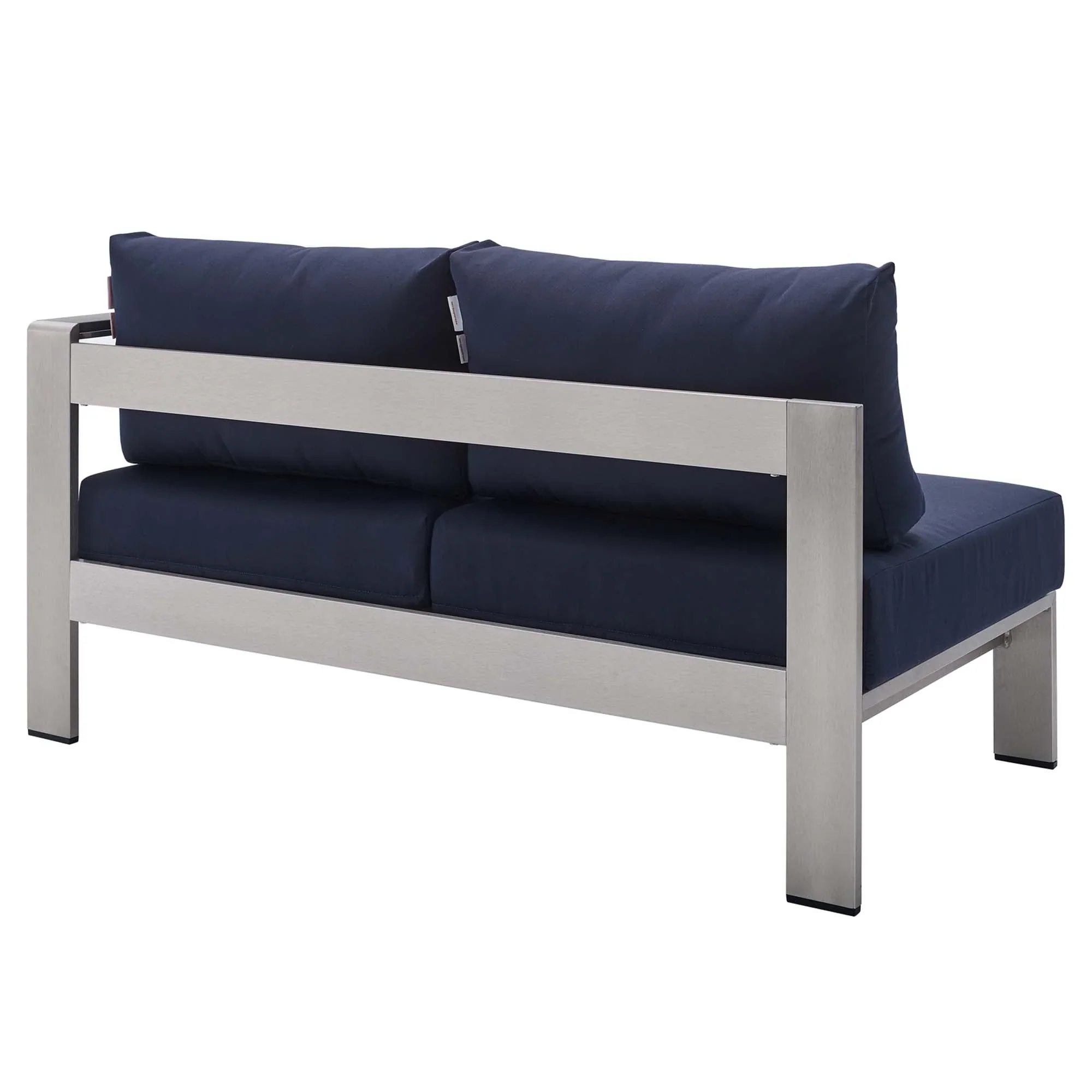 Shore 9 Piece Sunbrella® Fabric Outdoor Patio Aluminum Sectional Sofa Set in Silver Navy - Image 14