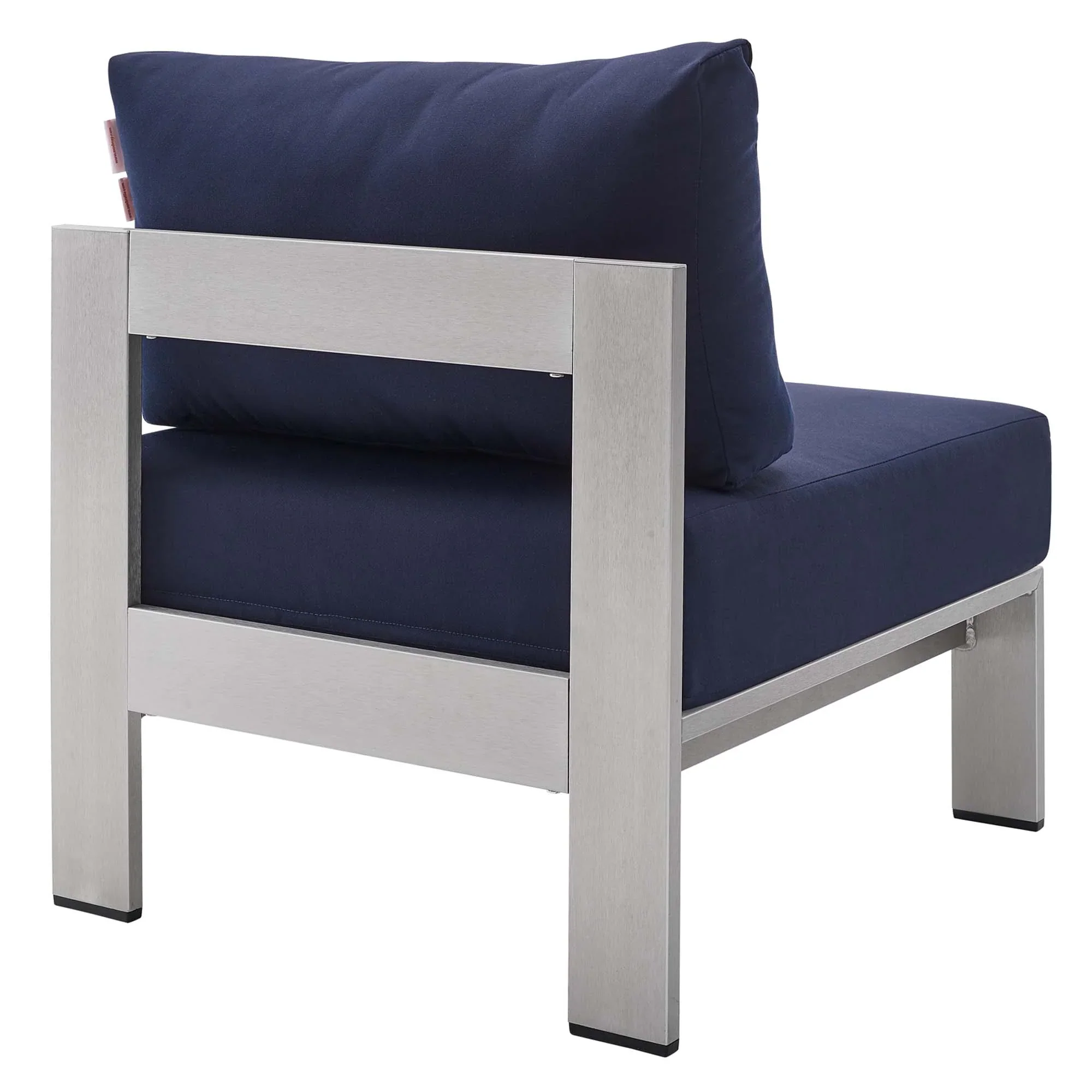 Shore 9 Piece Sunbrella® Fabric Outdoor Patio Aluminum Sectional Sofa Set in Silver Navy - Image 16