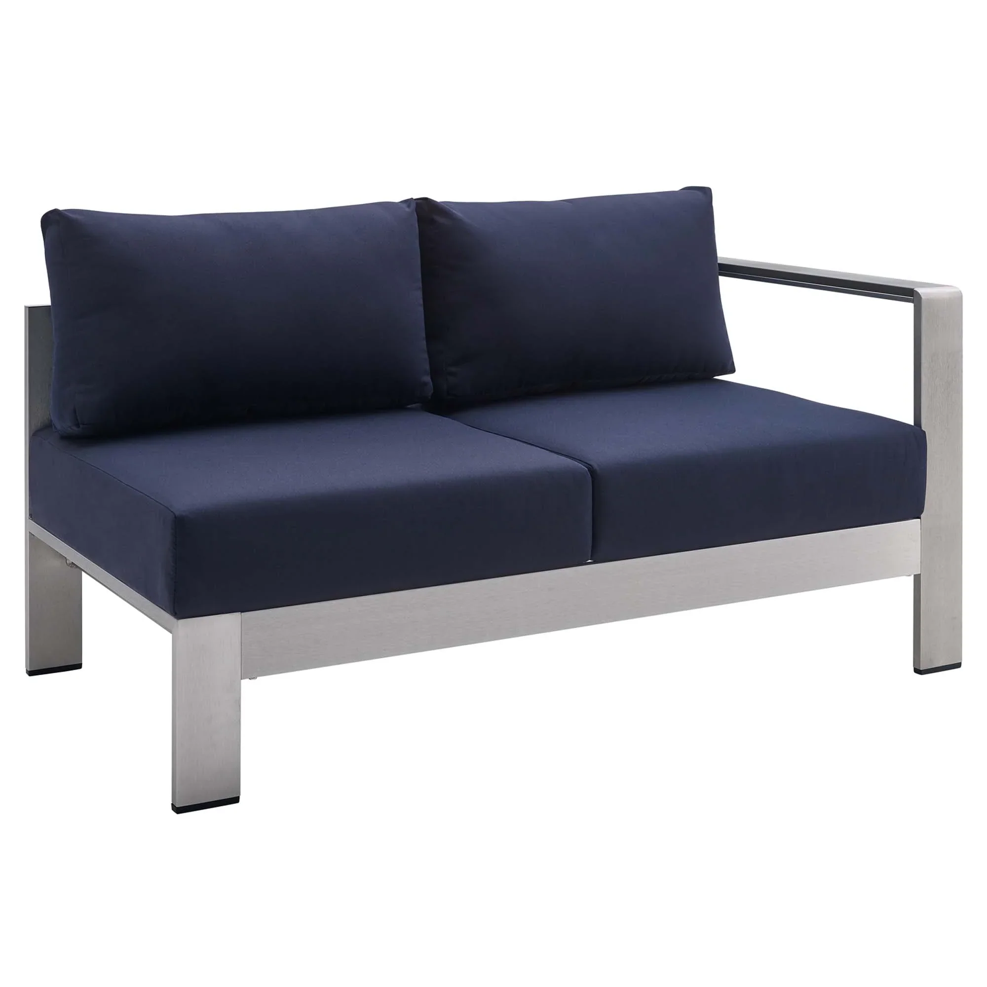 Shore 9 Piece Sunbrella® Fabric Outdoor Patio Aluminum Sectional Sofa Set in Silver Navy - Image 2