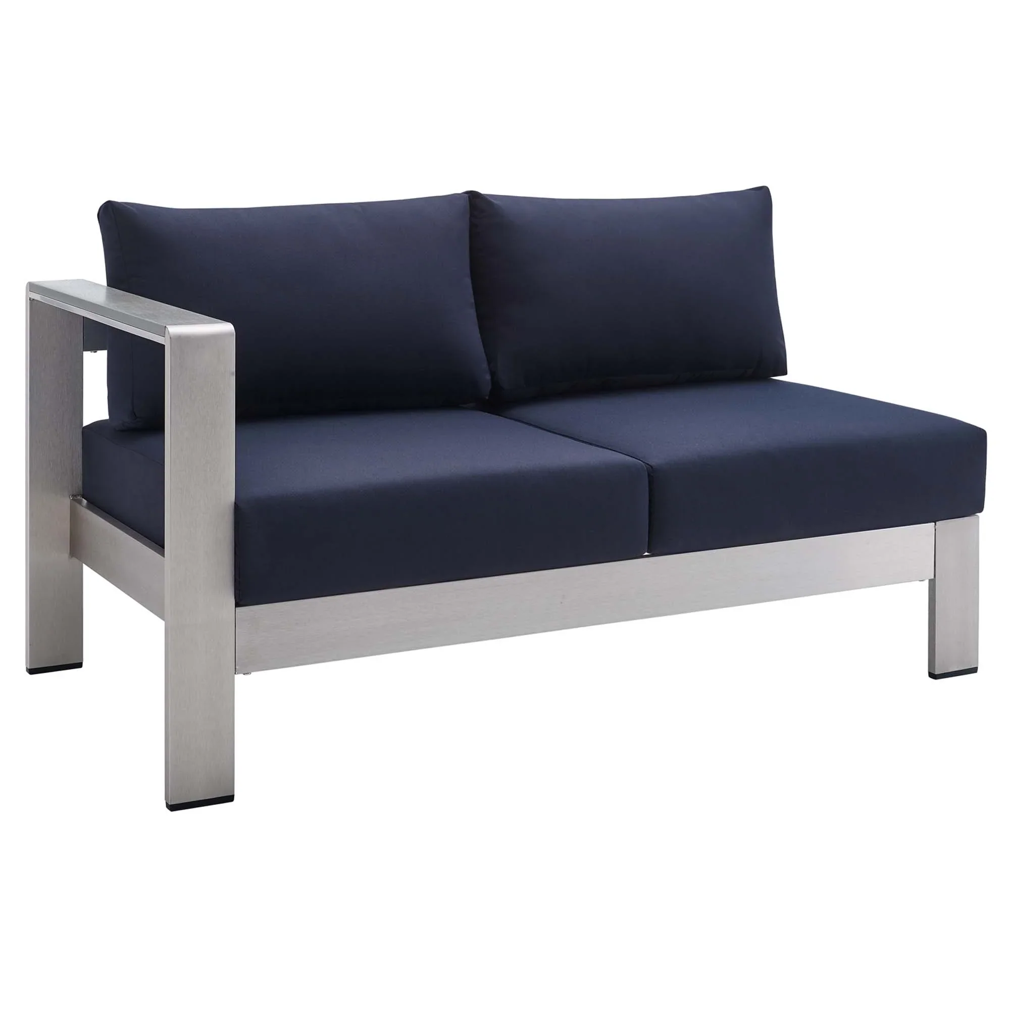 Shore 9 Piece Sunbrella® Fabric Outdoor Patio Aluminum Sectional Sofa Set in Silver Navy - Image 3