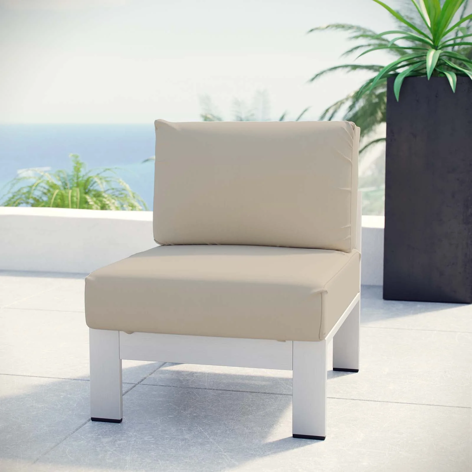 Shore Armless Outdoor Patio Aluminum Chair - Image 2
