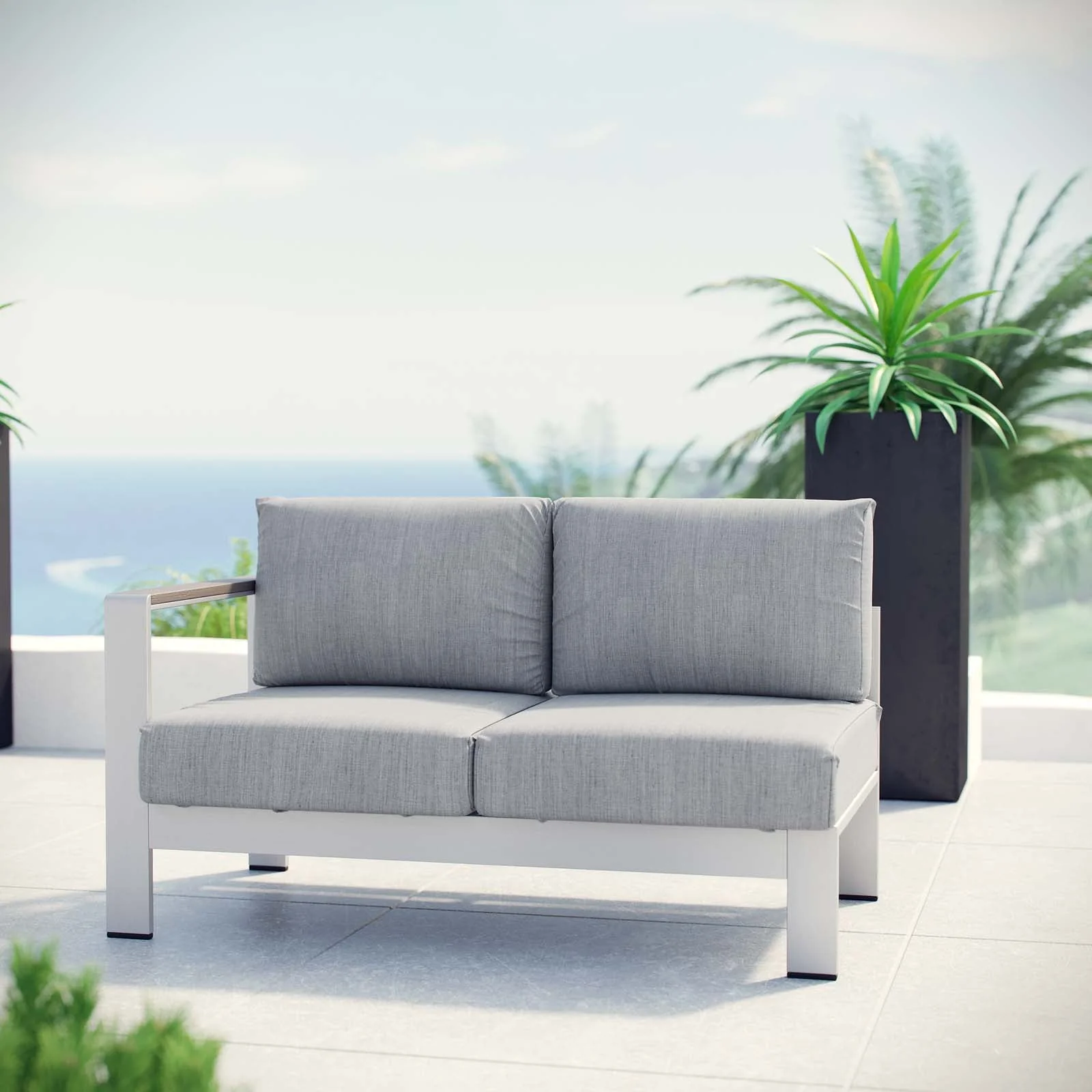 Shore Left-Arm Corner Sectional Outdoor Patio Aluminum Loveseat - Image 6