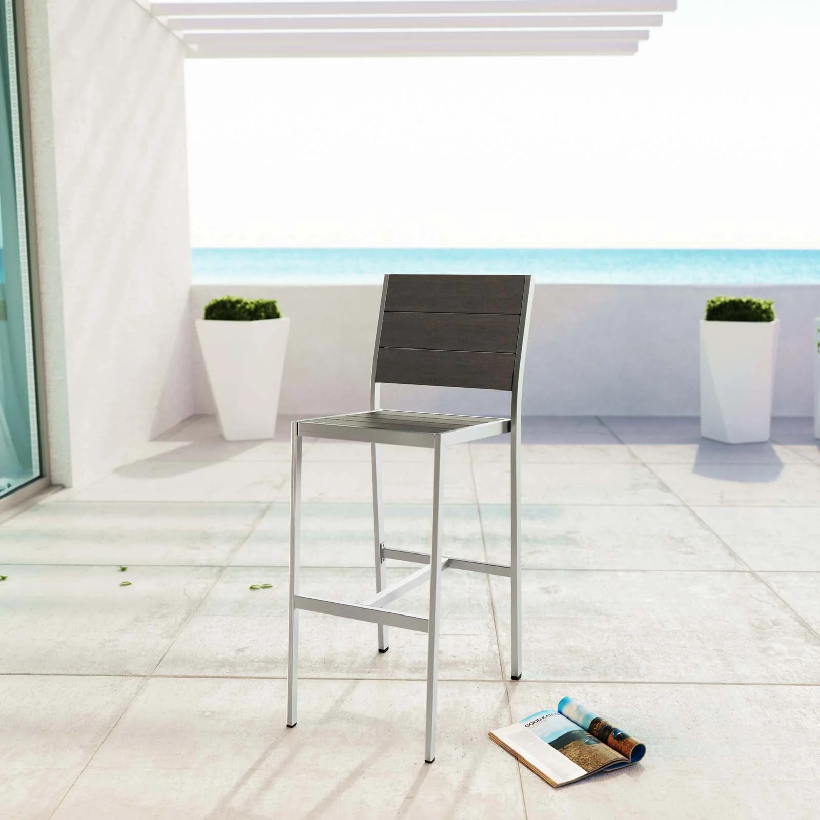 Shore Outdoor Patio Aluminum Armless Bar Stool in Silver Gray - Image 2