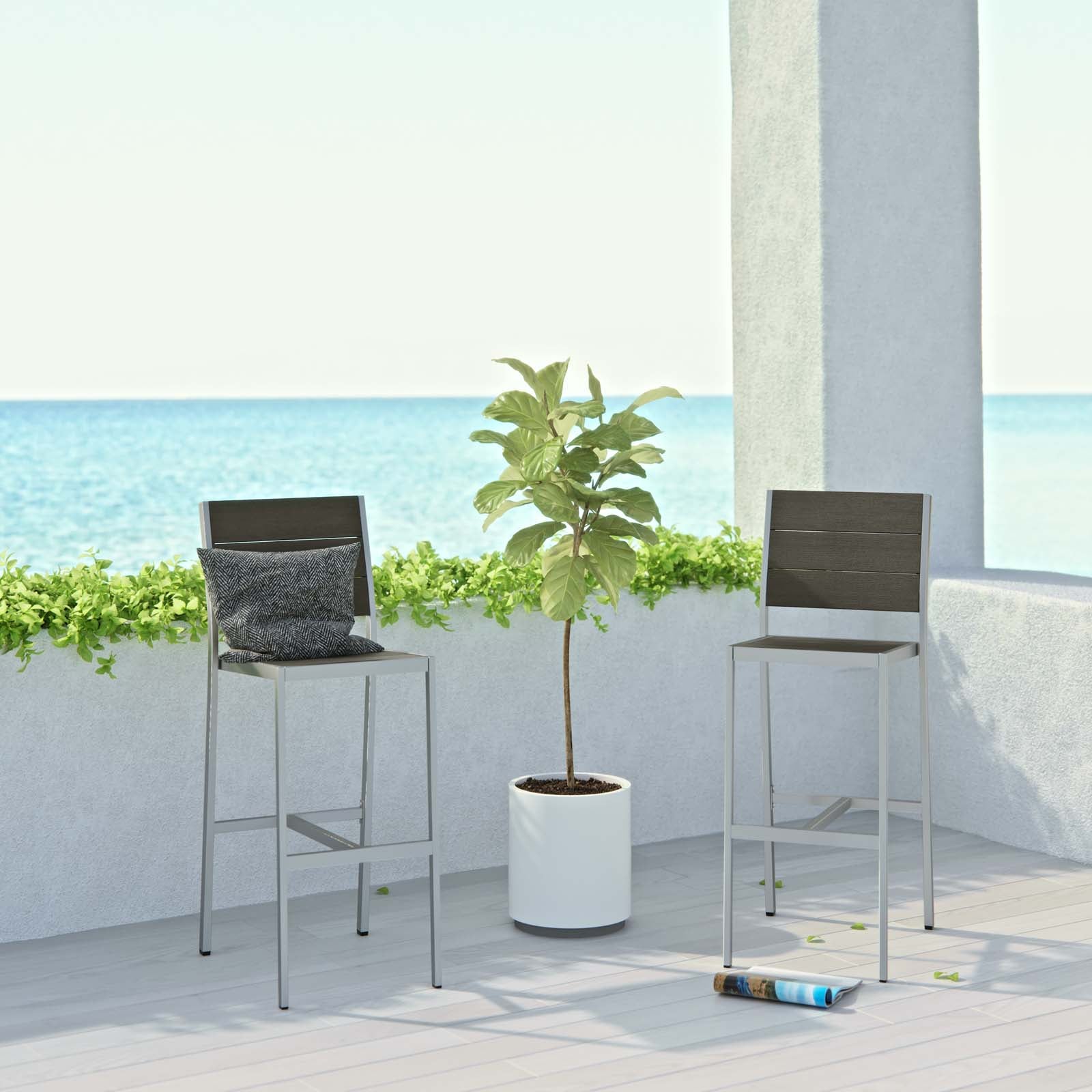 Shore Outdoor Patio Aluminum Armless Bar Stool Set of 2 in Silver Gray - Image 2