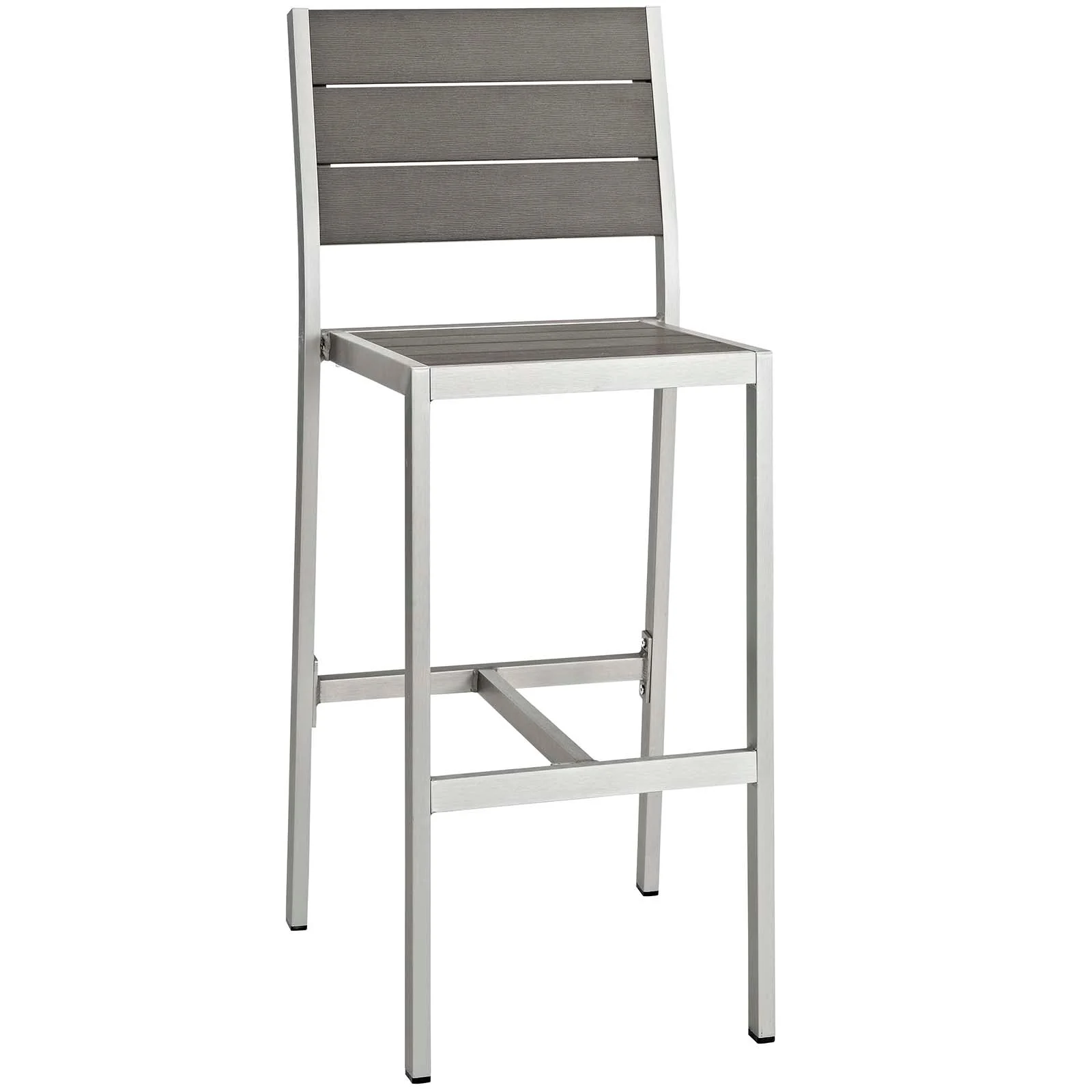 Shore Outdoor Patio Aluminum Armless Bar Stool Set of 2 in Silver Gray - Image 3