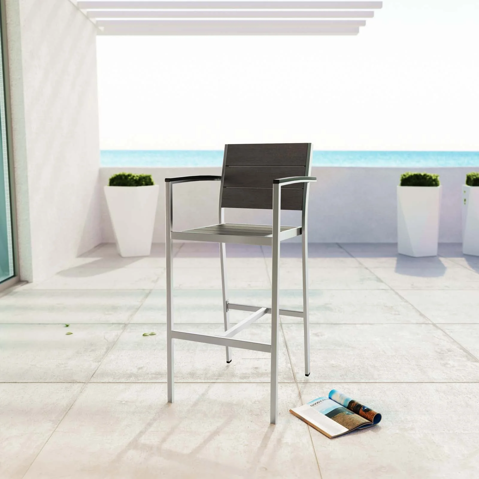 Shore Outdoor Patio Aluminum Bar Stool in Silver Gray - Image 2