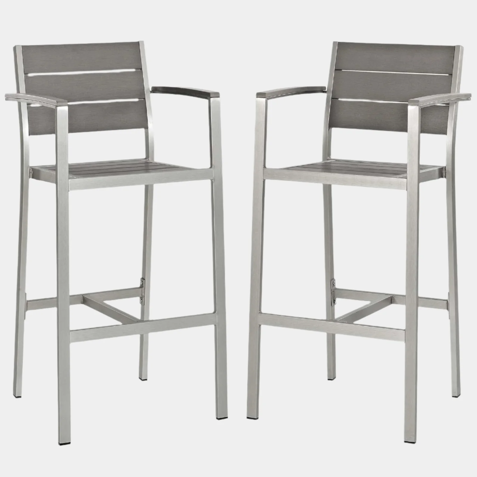 Shore Outdoor Patio Aluminum Bar Stool Set of 2 in Silver Gray